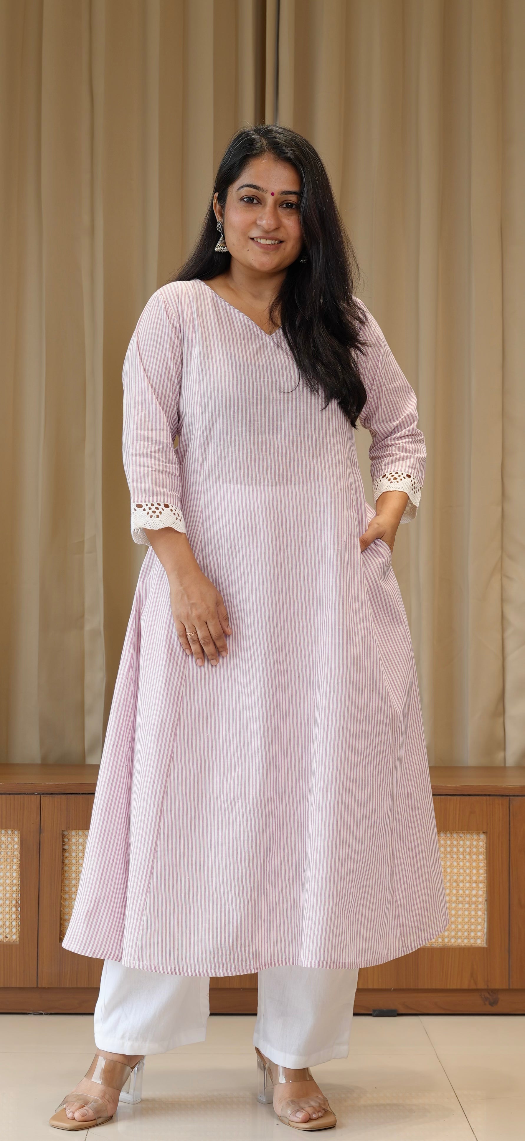 Lavender Stripes Handwoven Cotton Kurta