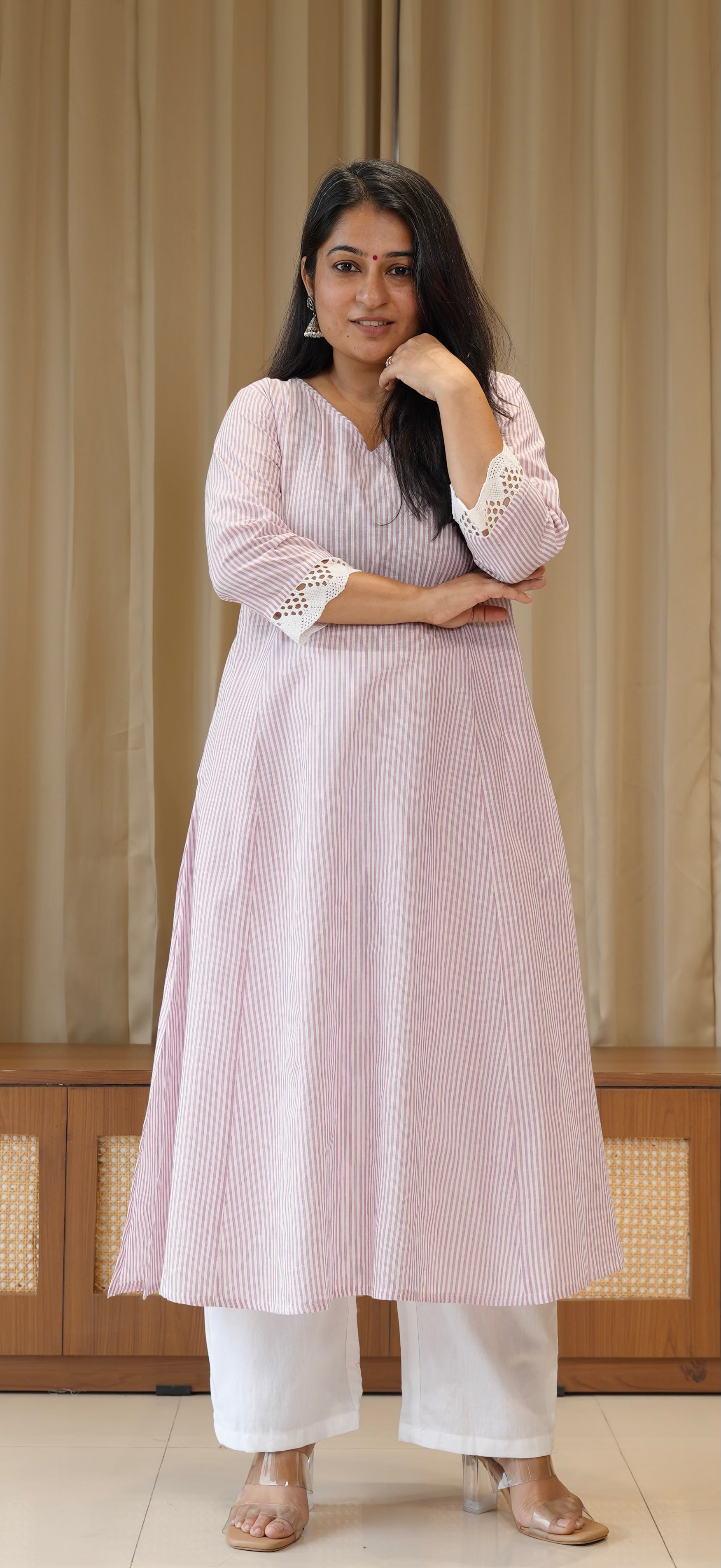 Lavender Stripes Handwoven Cotton Kurta