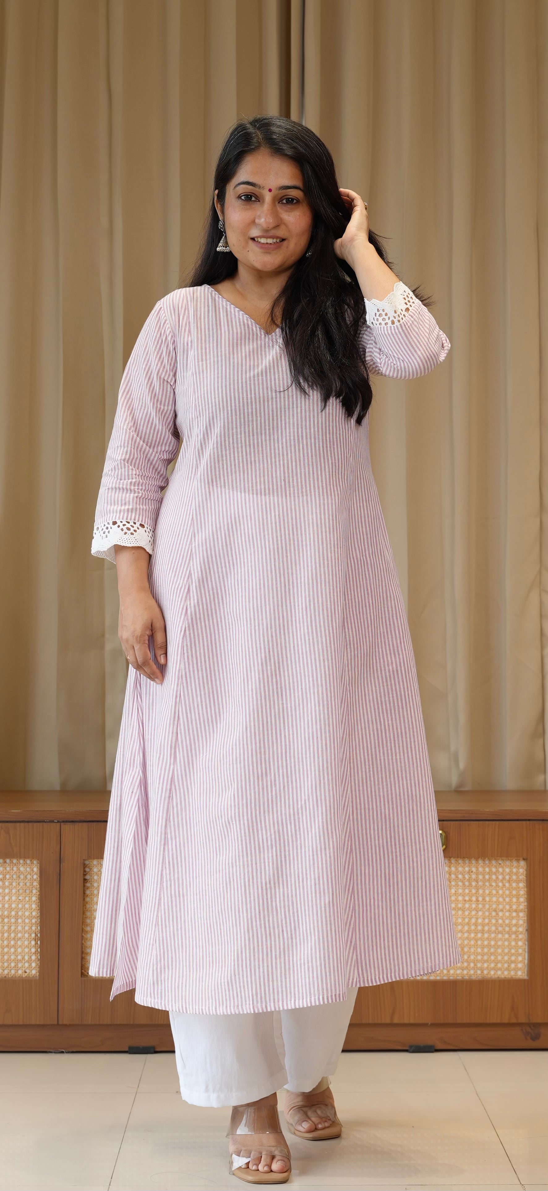 Lavender Stripes Handwoven Cotton Kurta