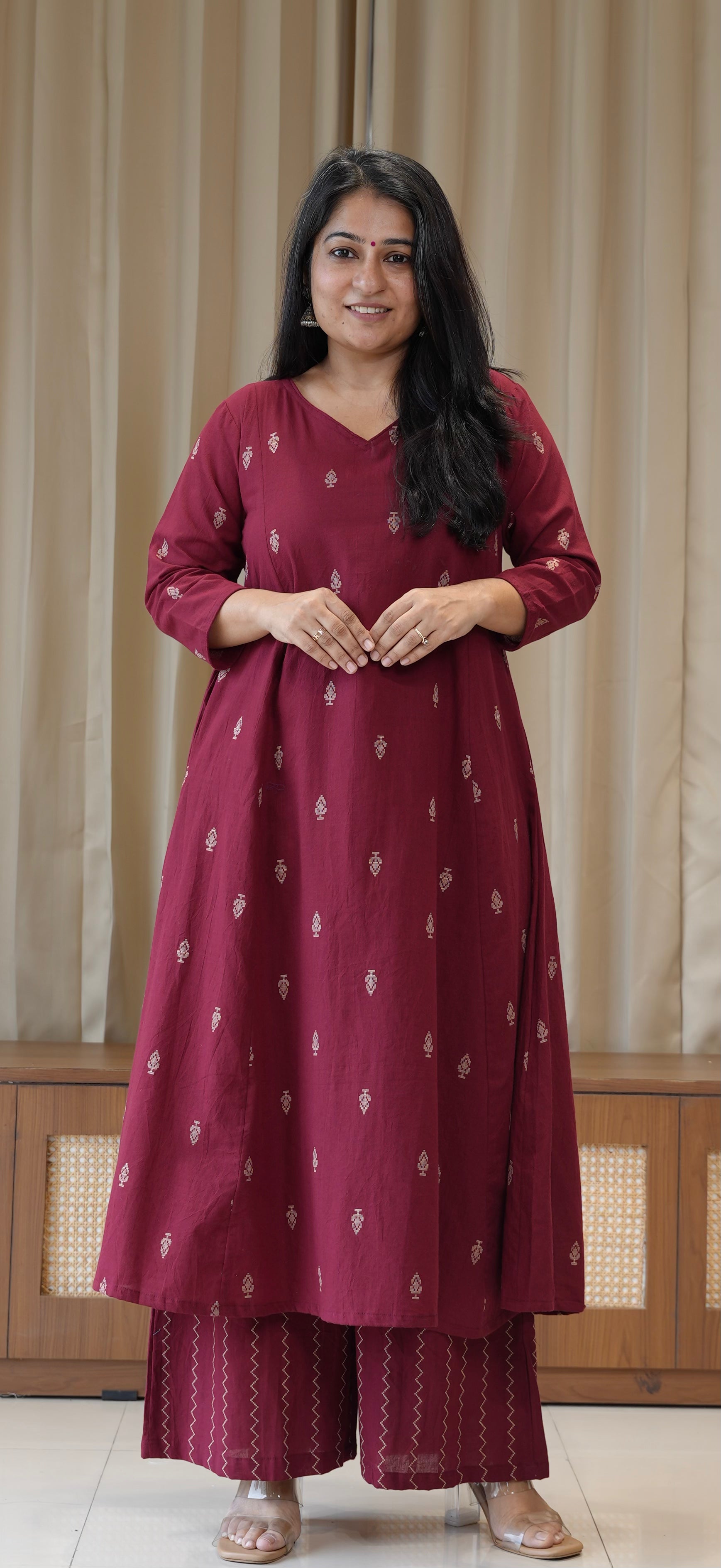 Kripa Handwoven Cotton Kurta Set - Maroon