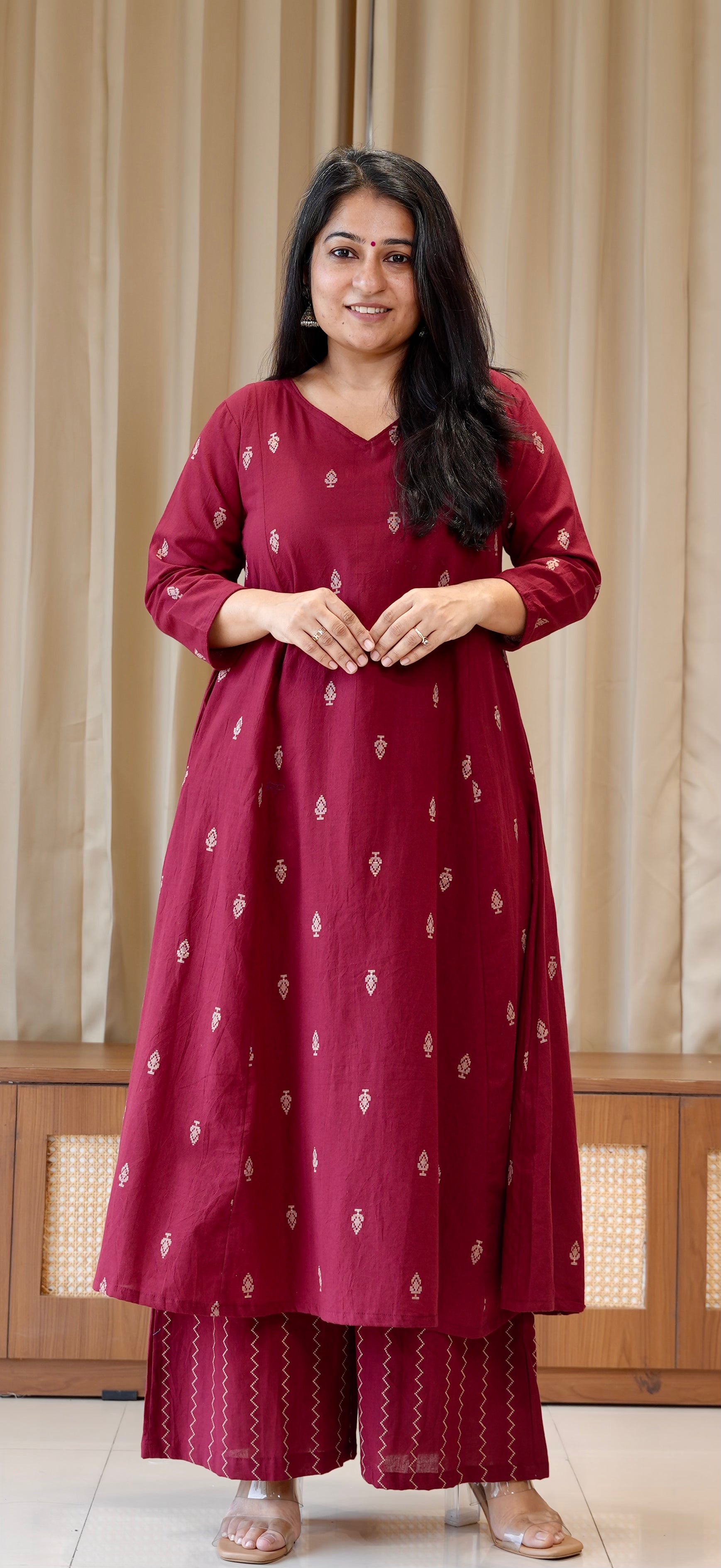 Kripa Handwoven Cotton Kurta Set - Maroon