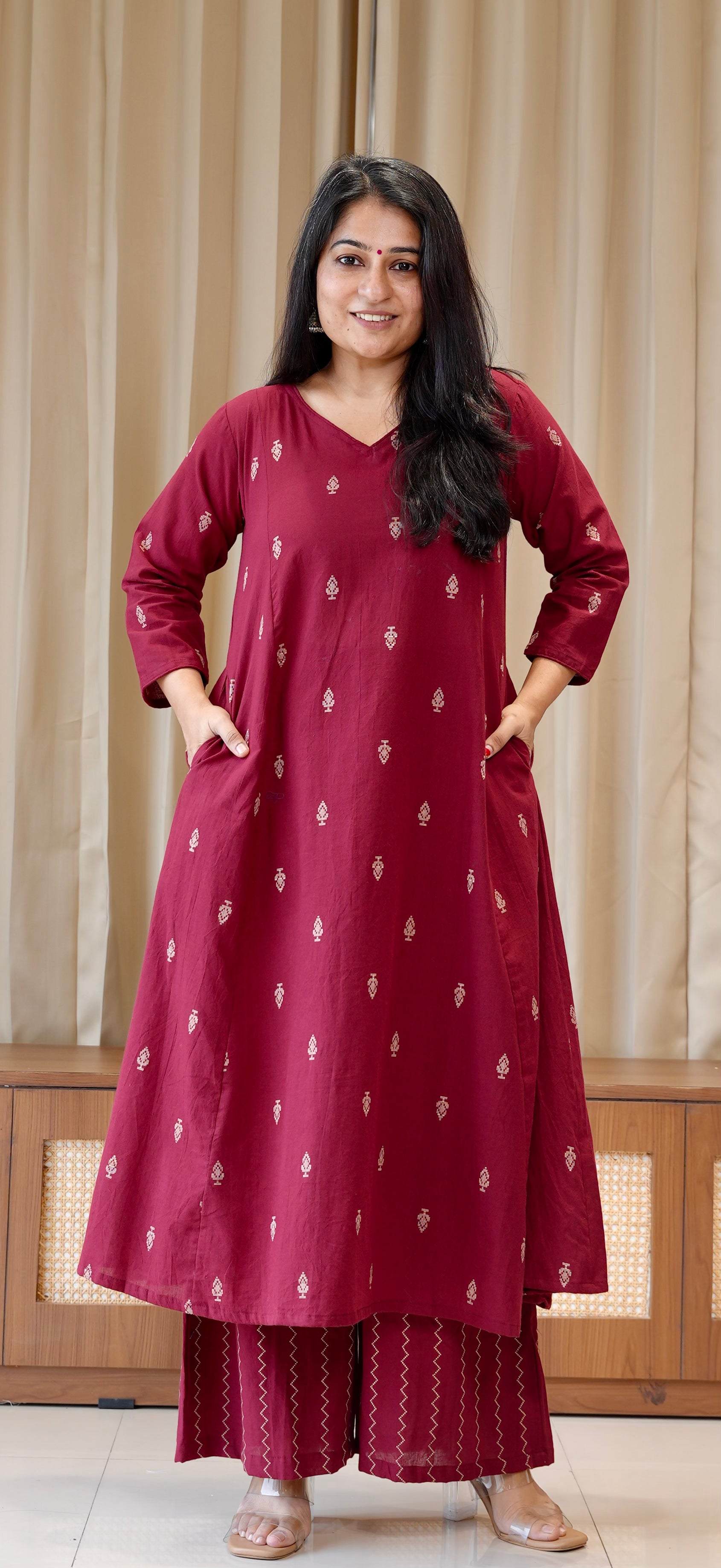Kripa Handwoven Cotton Kurta Set - Maroon