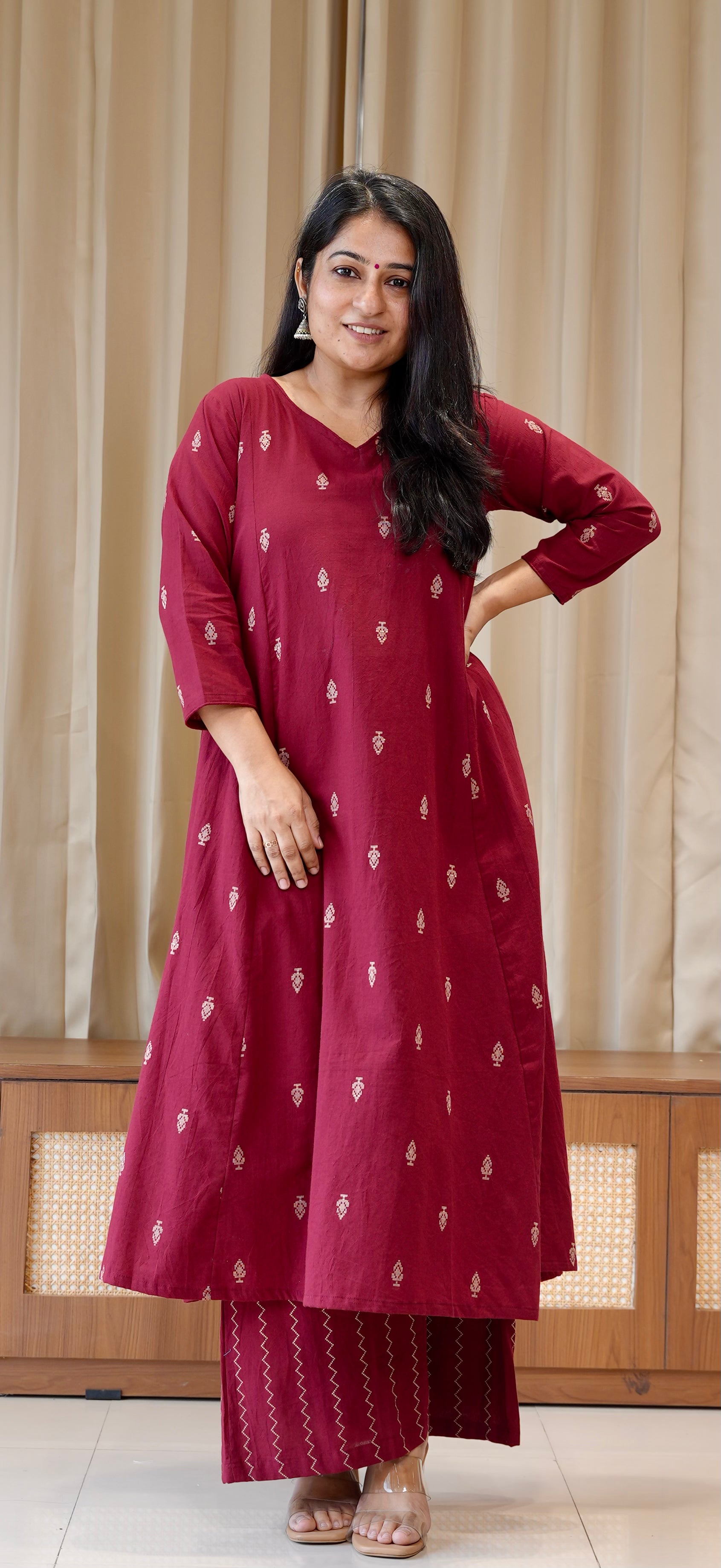 Kripa Handwoven Cotton Kurta Set - Maroon