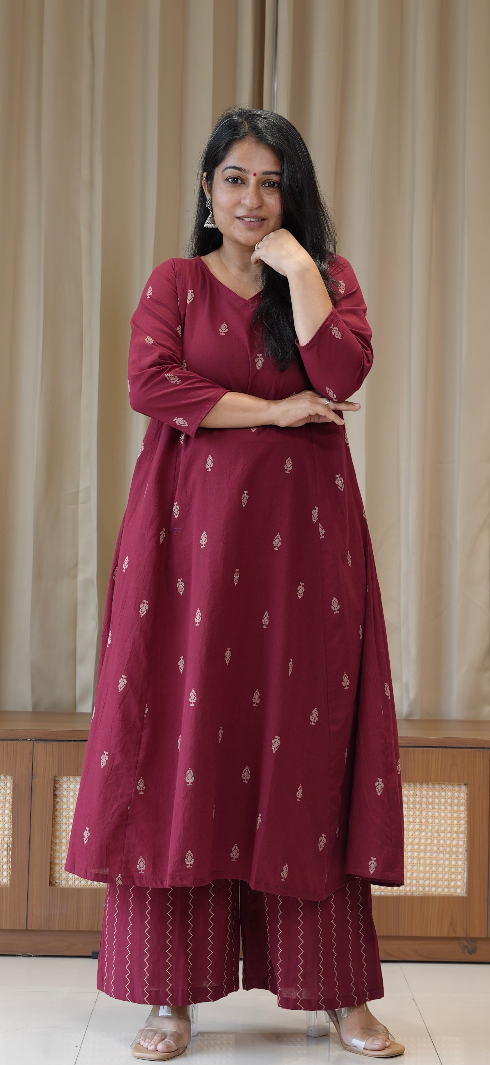 Kripa Handwoven Cotton Kurta Set - Maroon