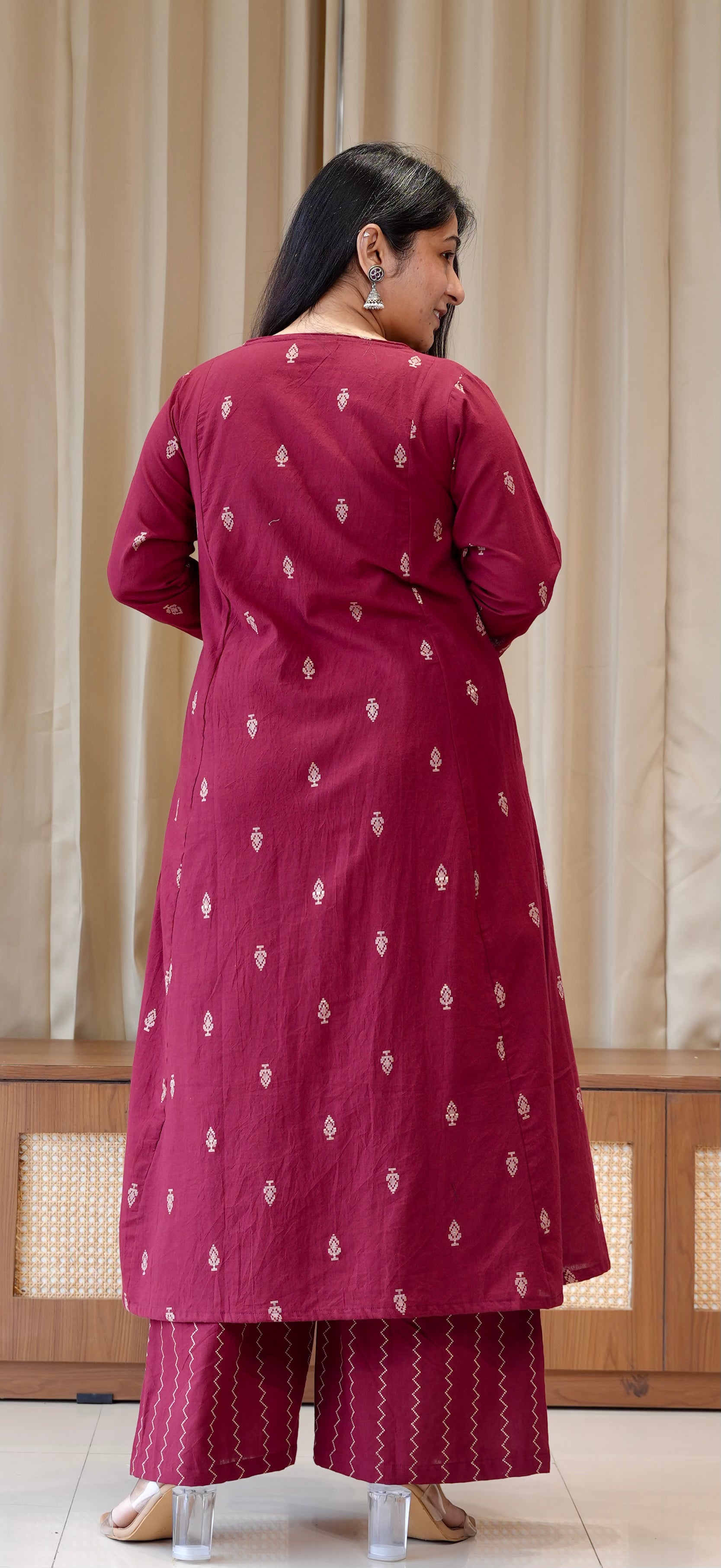 Kripa Handwoven Cotton Kurta Set - Maroon