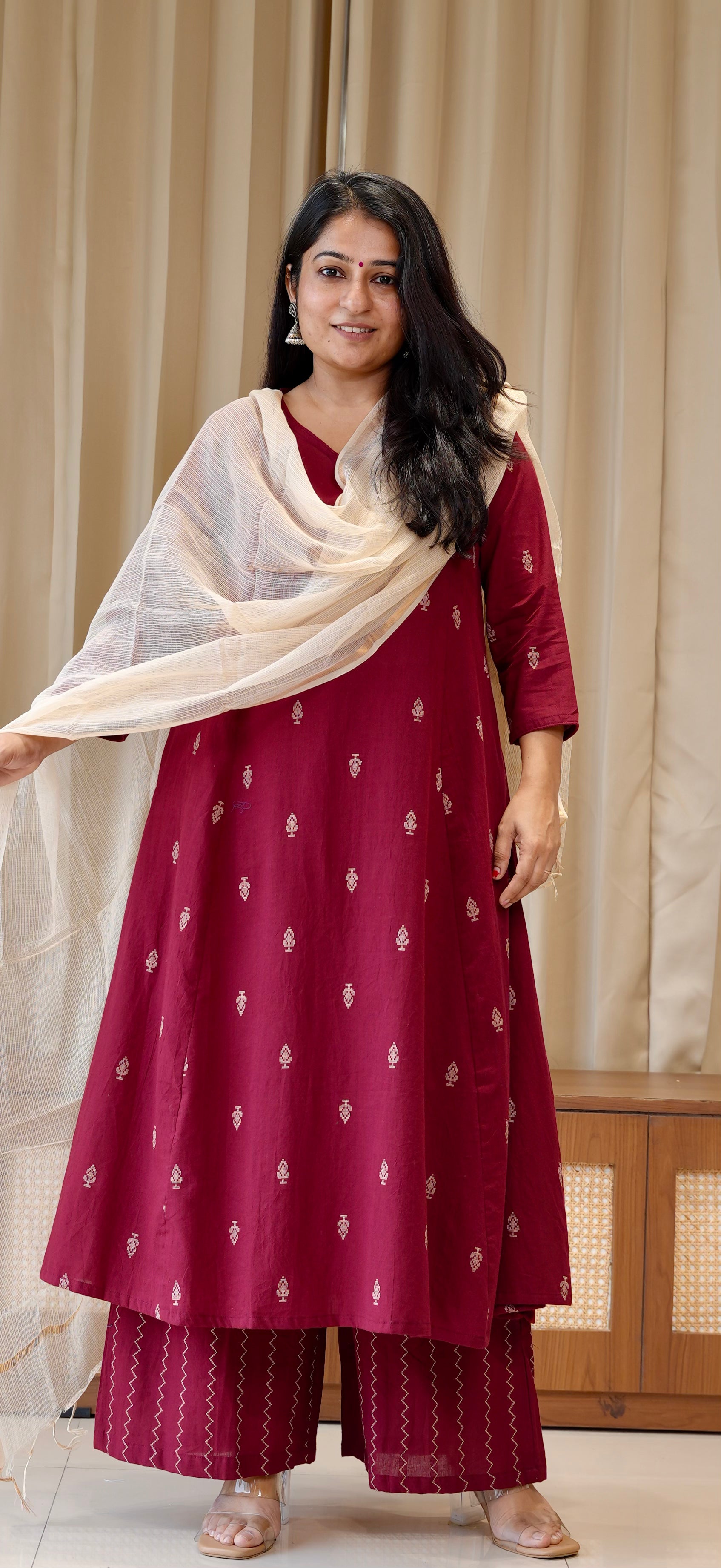 Kripa Handwoven Cotton Kurta Set - Maroon