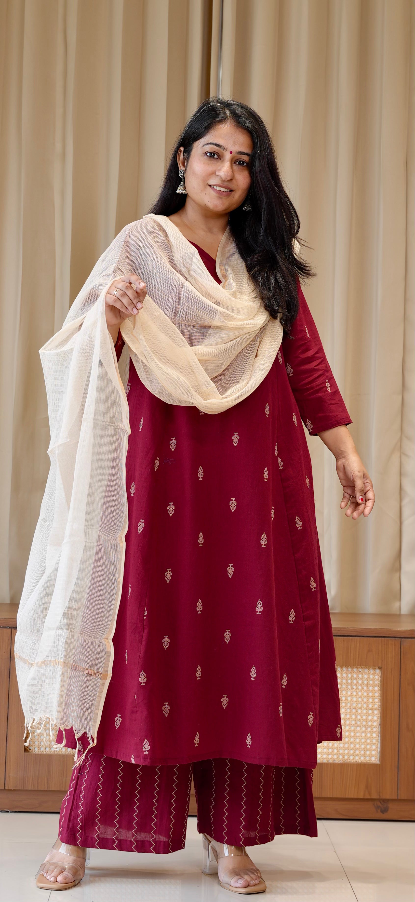 Kripa Handwoven Cotton Kurta Set - Maroon