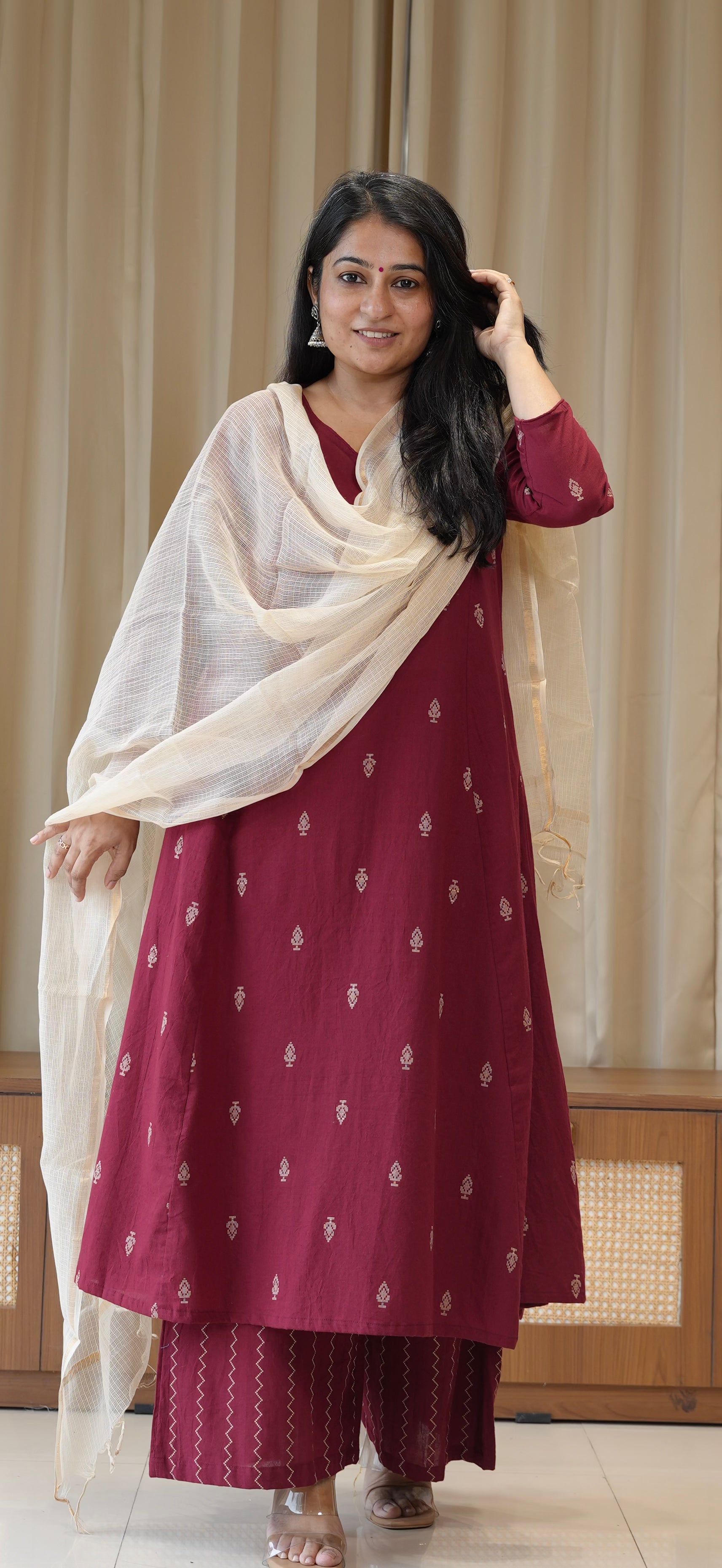 Kripa Handwoven Cotton Kurta Set - Maroon