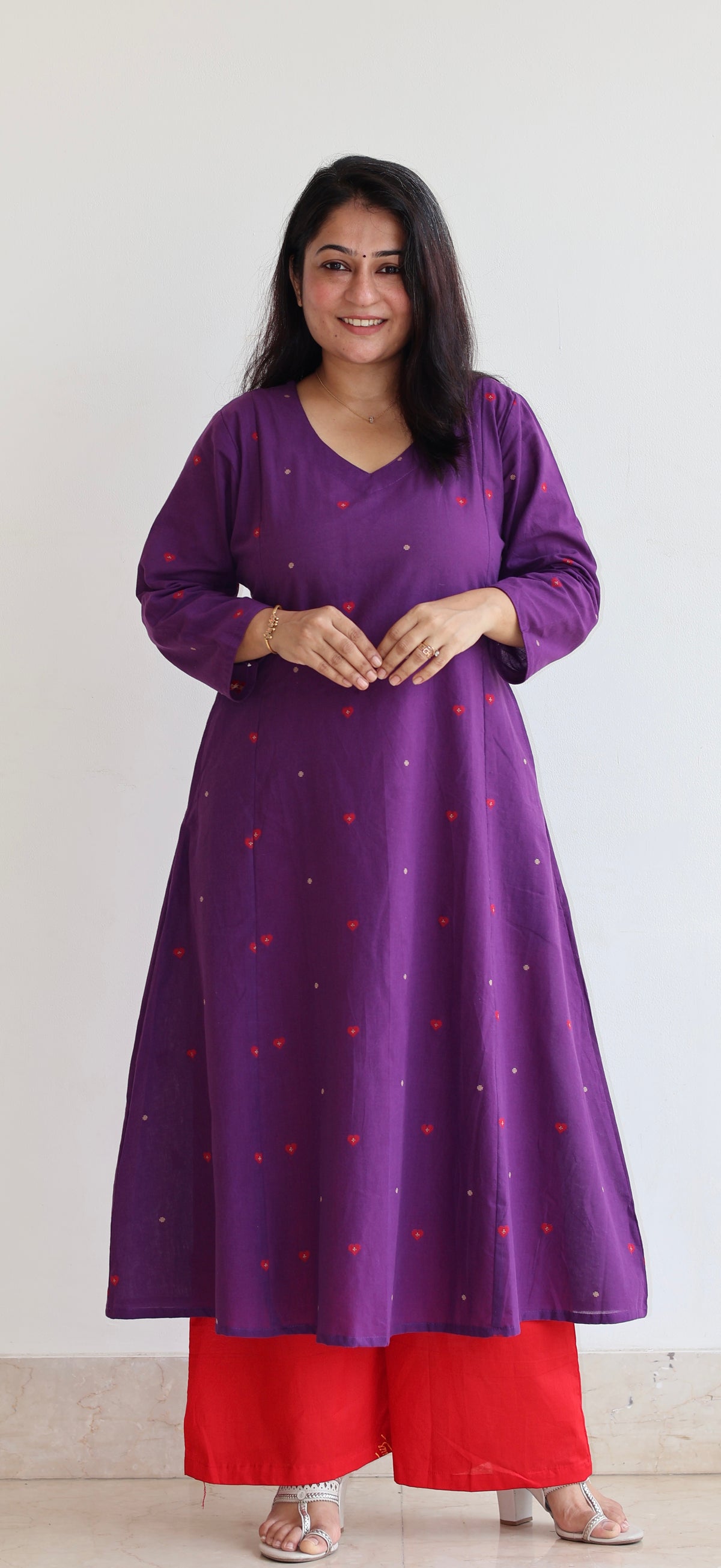 Hearts Handwoven Cotton Kurta - Purple