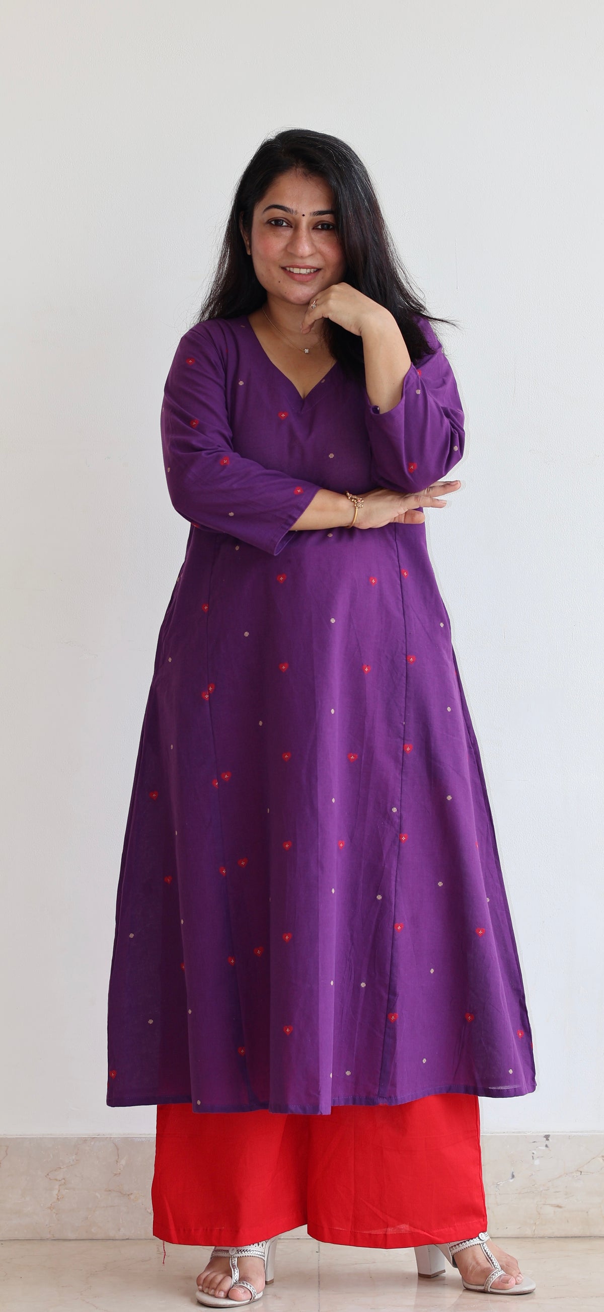 Hearts Handwoven Cotton Kurta - Purple