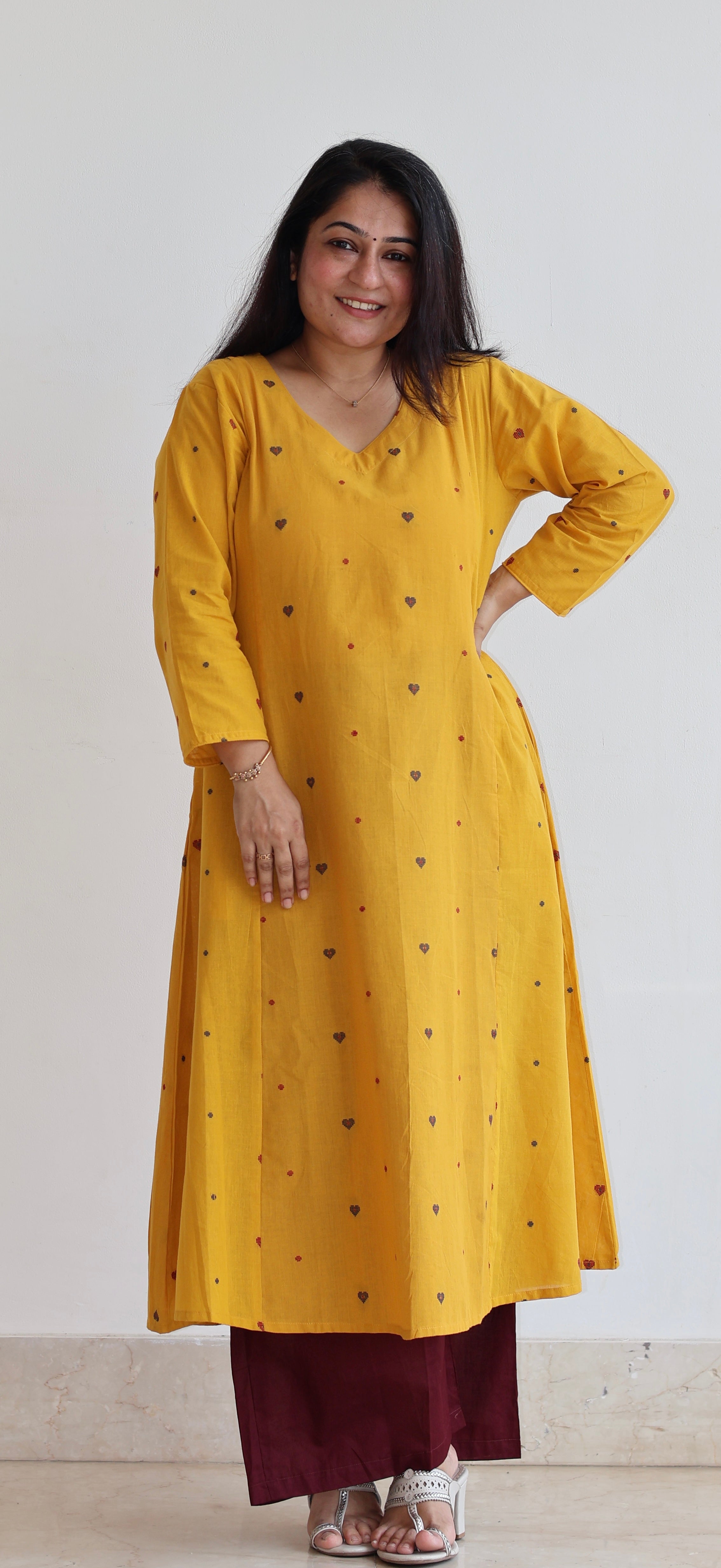 Hearts Handwoven Cotton Kurta - Yellow