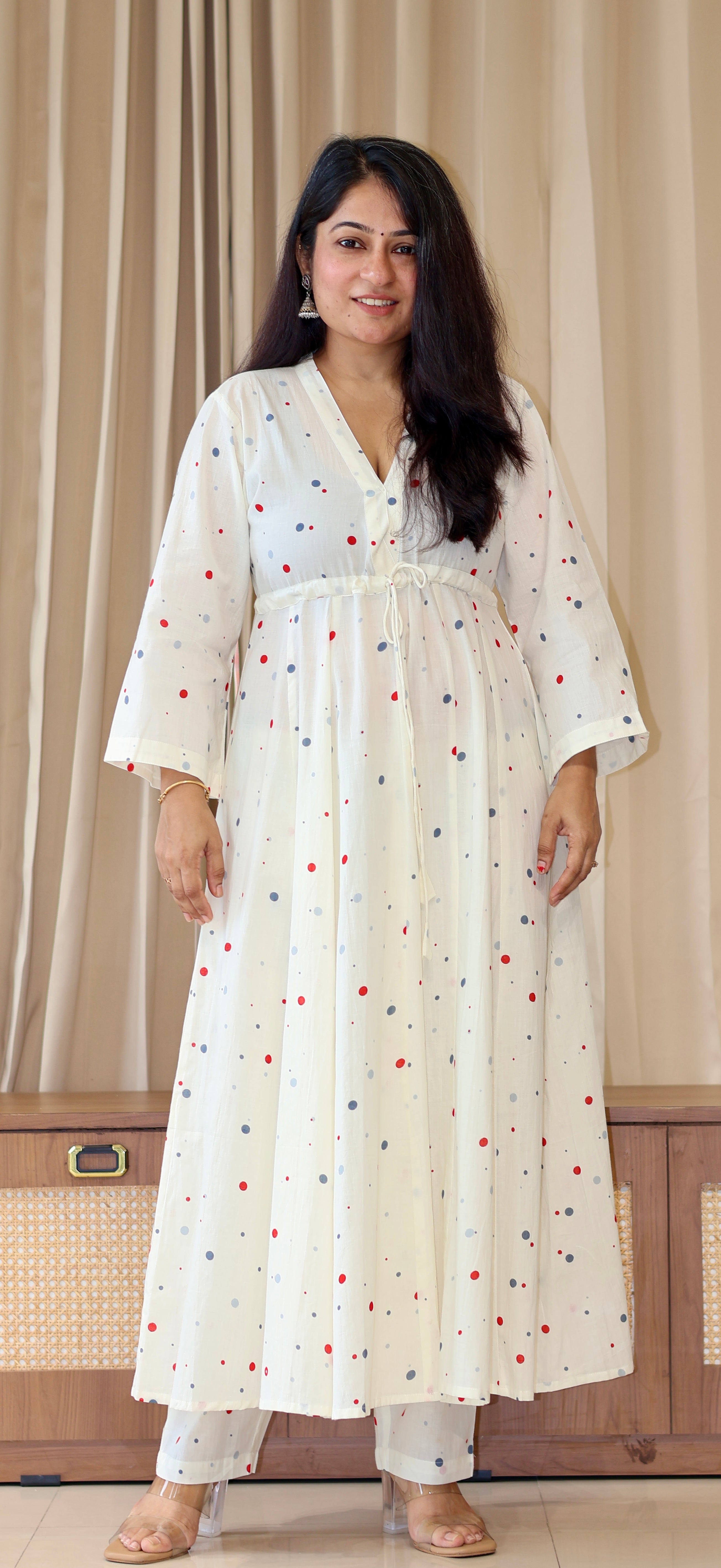 Mannsi Multicolour Polka Dots Cotton Kurta Set