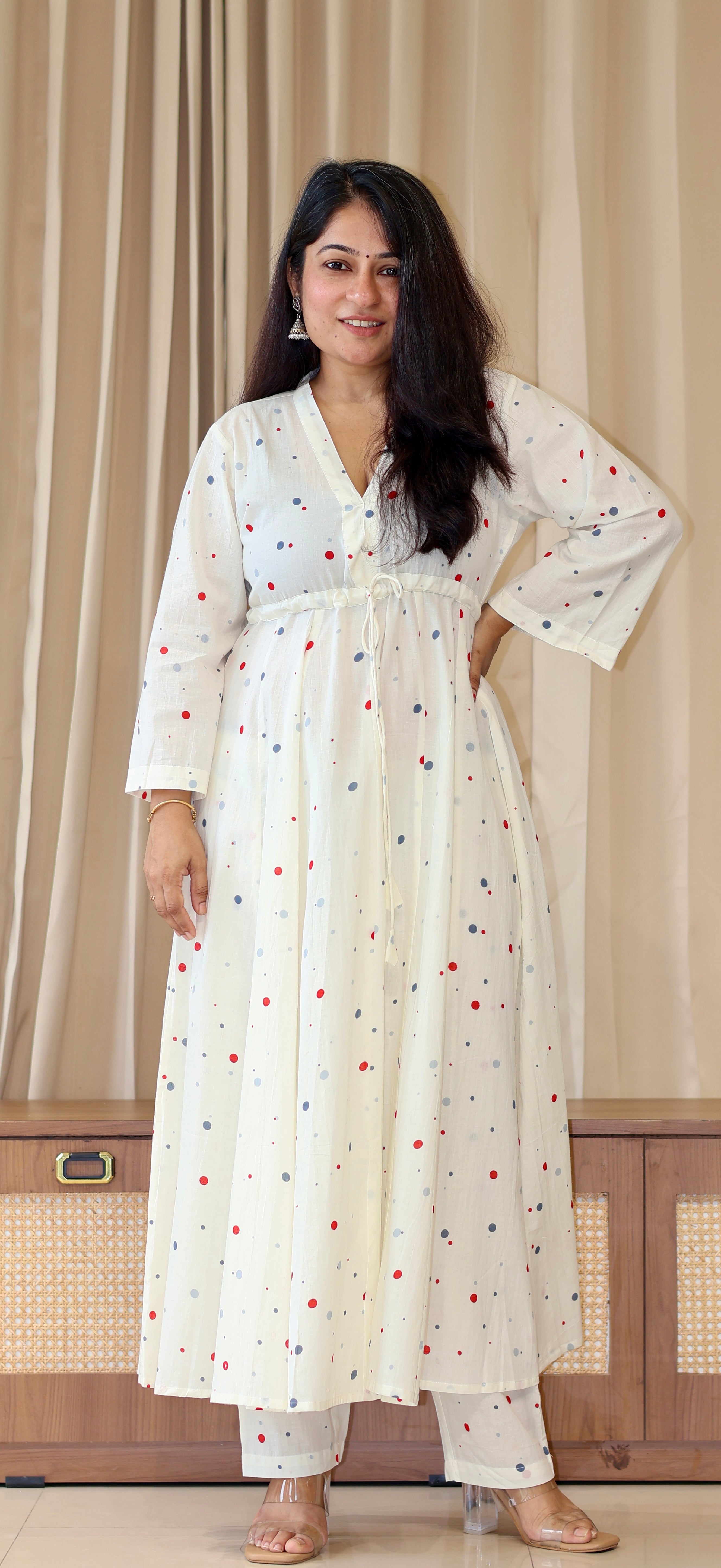 Mannsi Multicolour Polka Dots Cotton Kurta Set