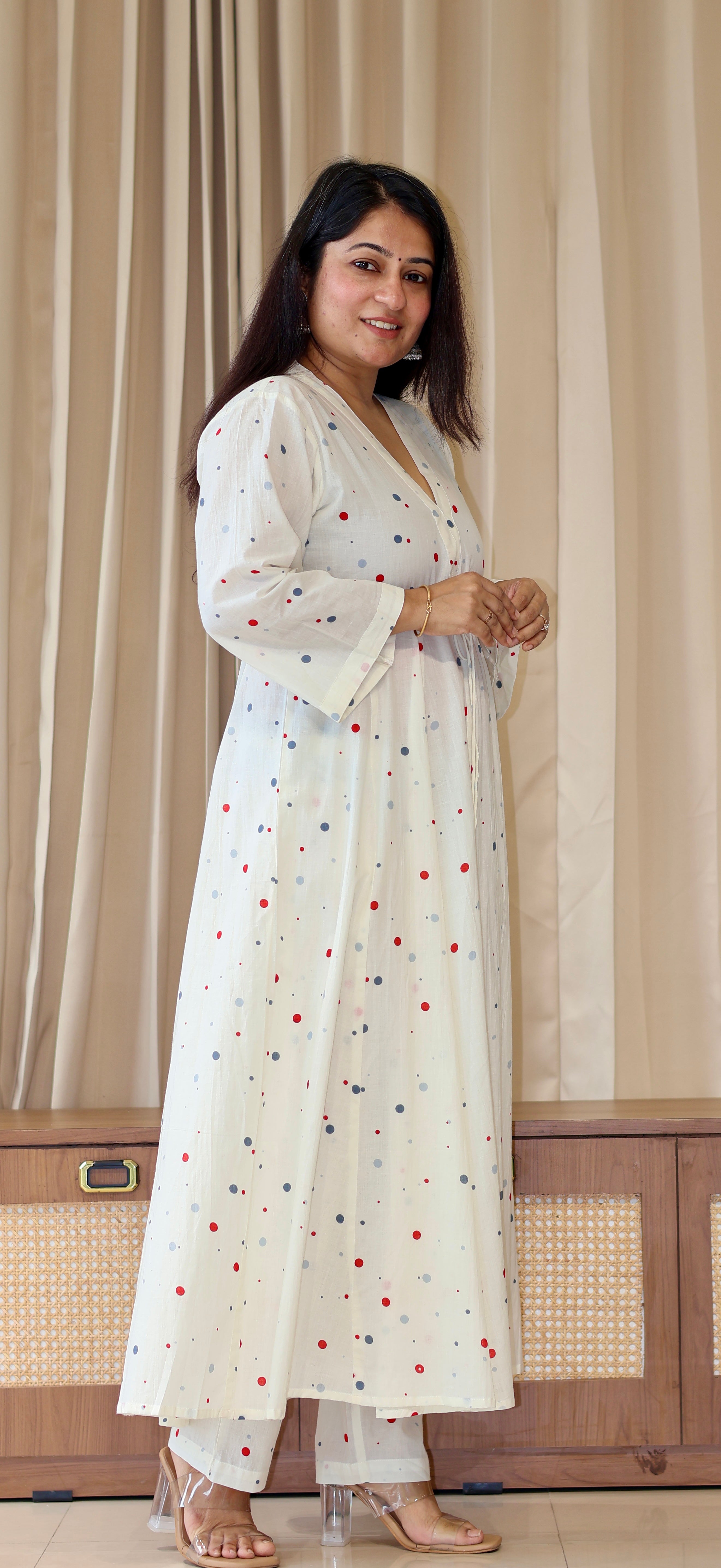 Mannsi Multicolour Polka Dots Cotton Kurta Set