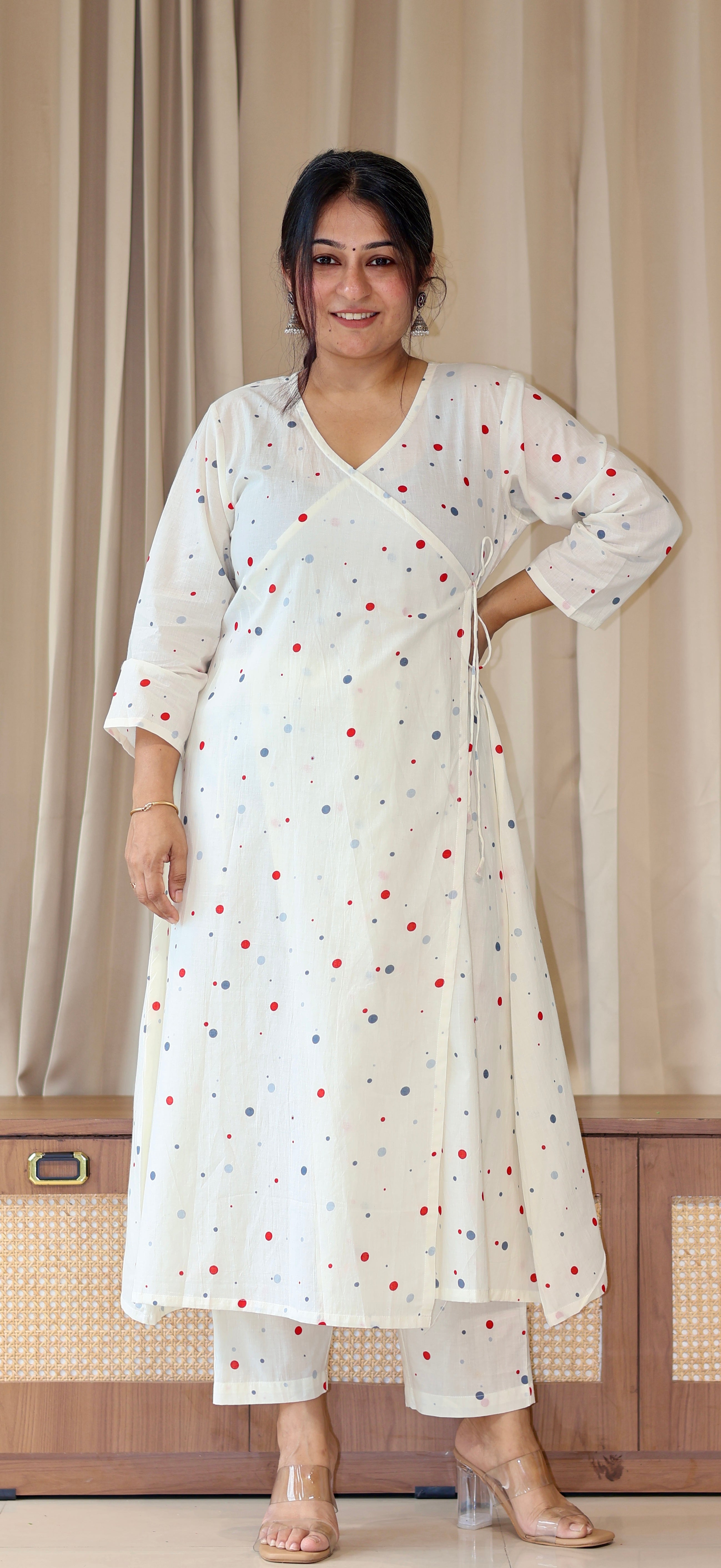 Mannsi Multicolour Polka Dots Cotton Kurta Set