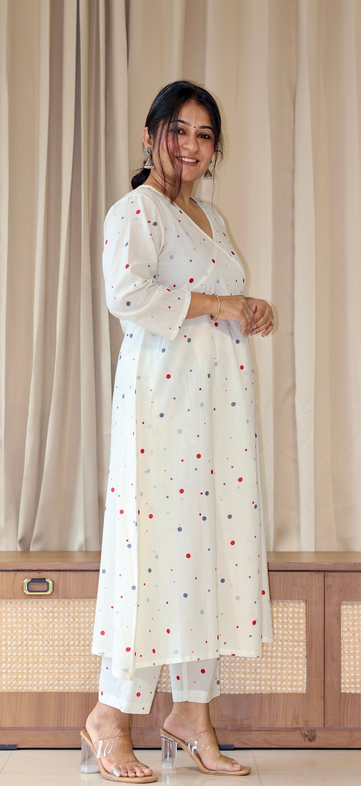 Mannsi Multicolour Polka Dots Cotton Kurta Set