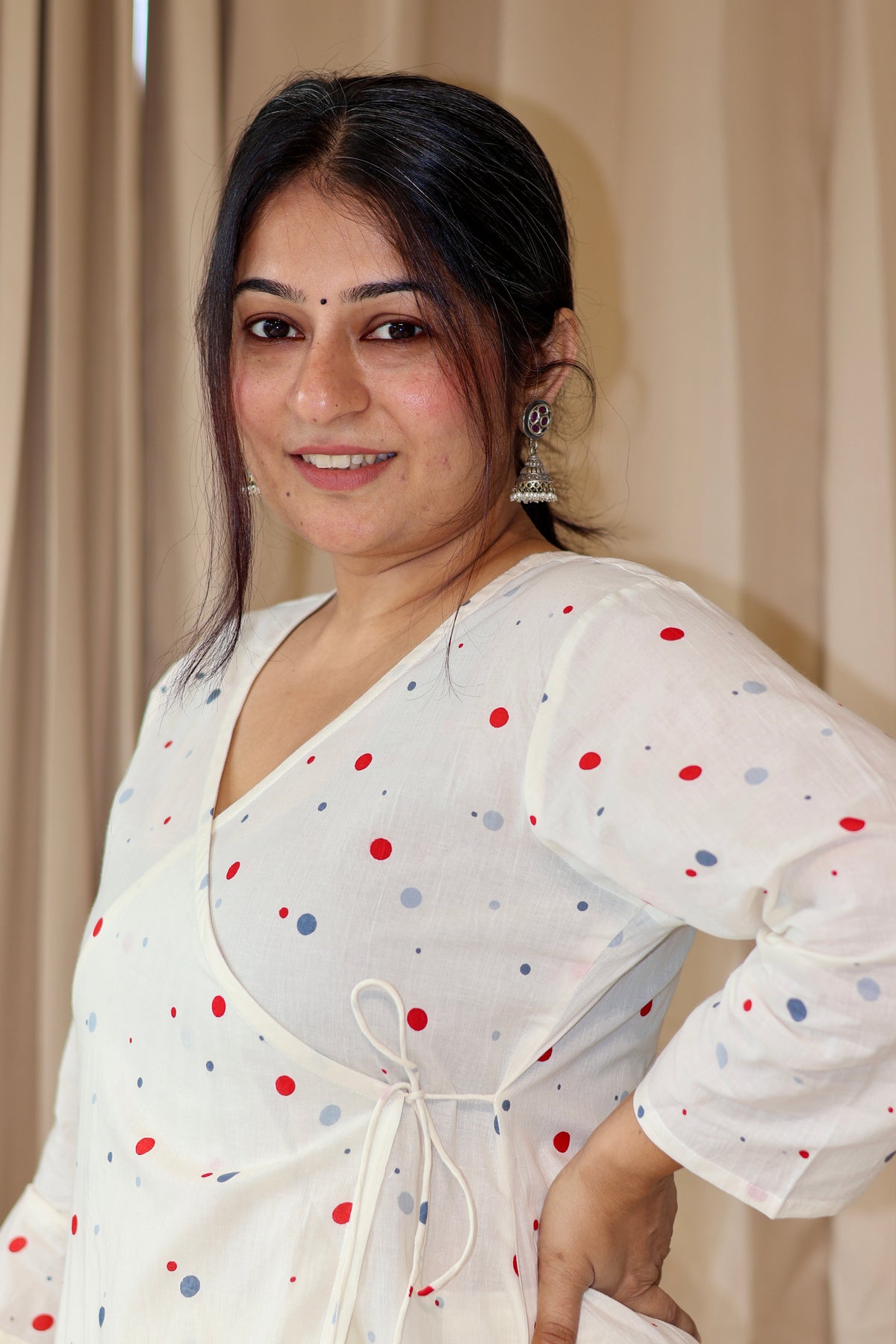 Mannsi Multicolour Polka Dots Cotton Kurta Set
