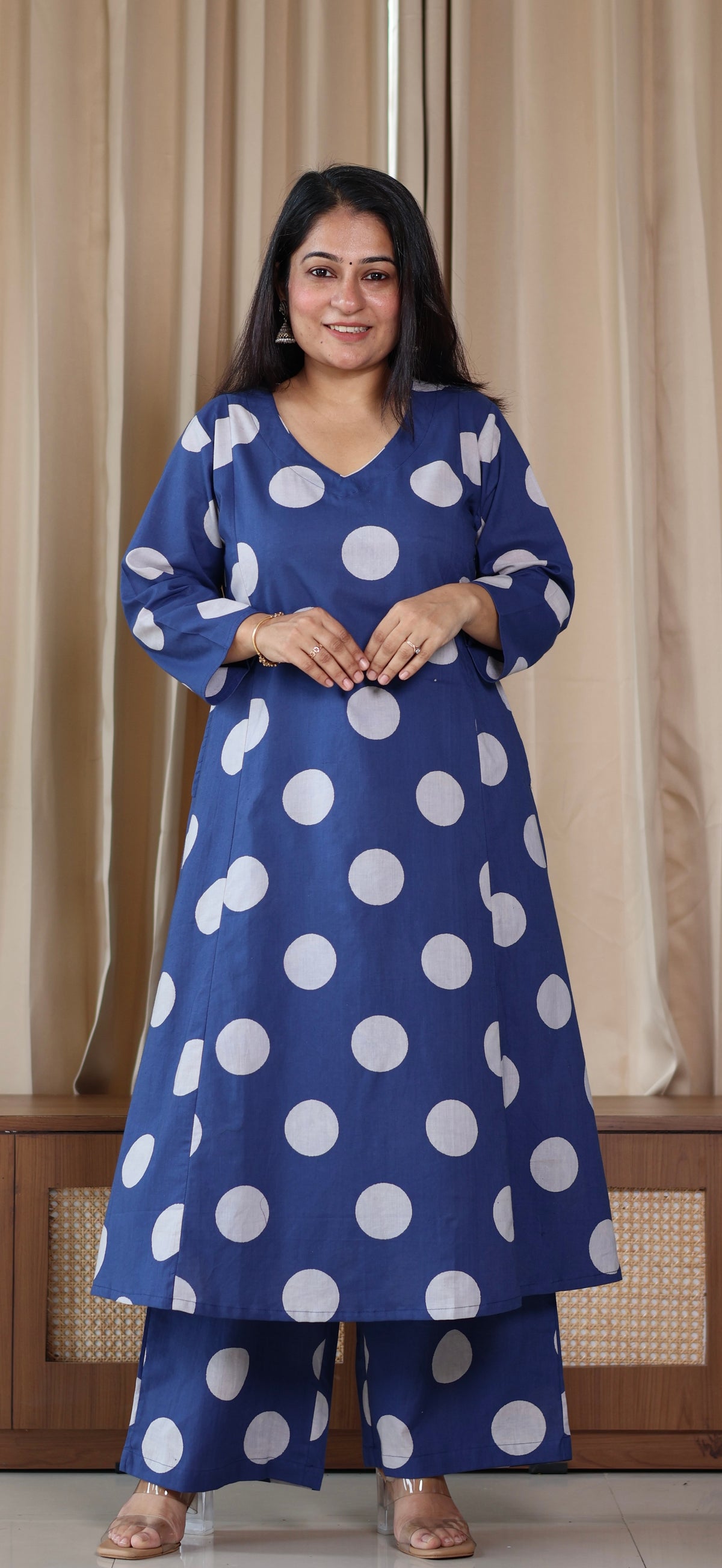 Indigo Polka Dots Cotton Kurta Set