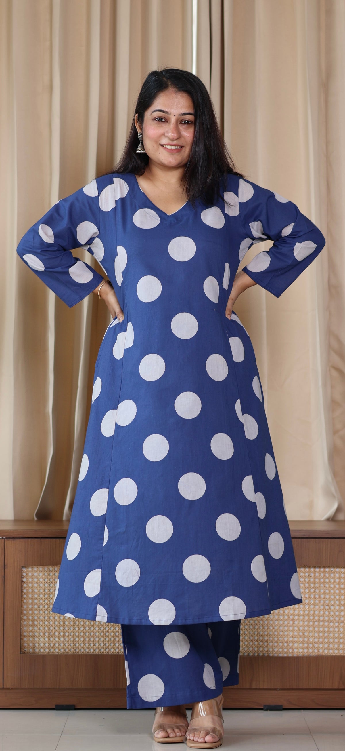 Indigo Polka Dots Cotton Kurta Set
