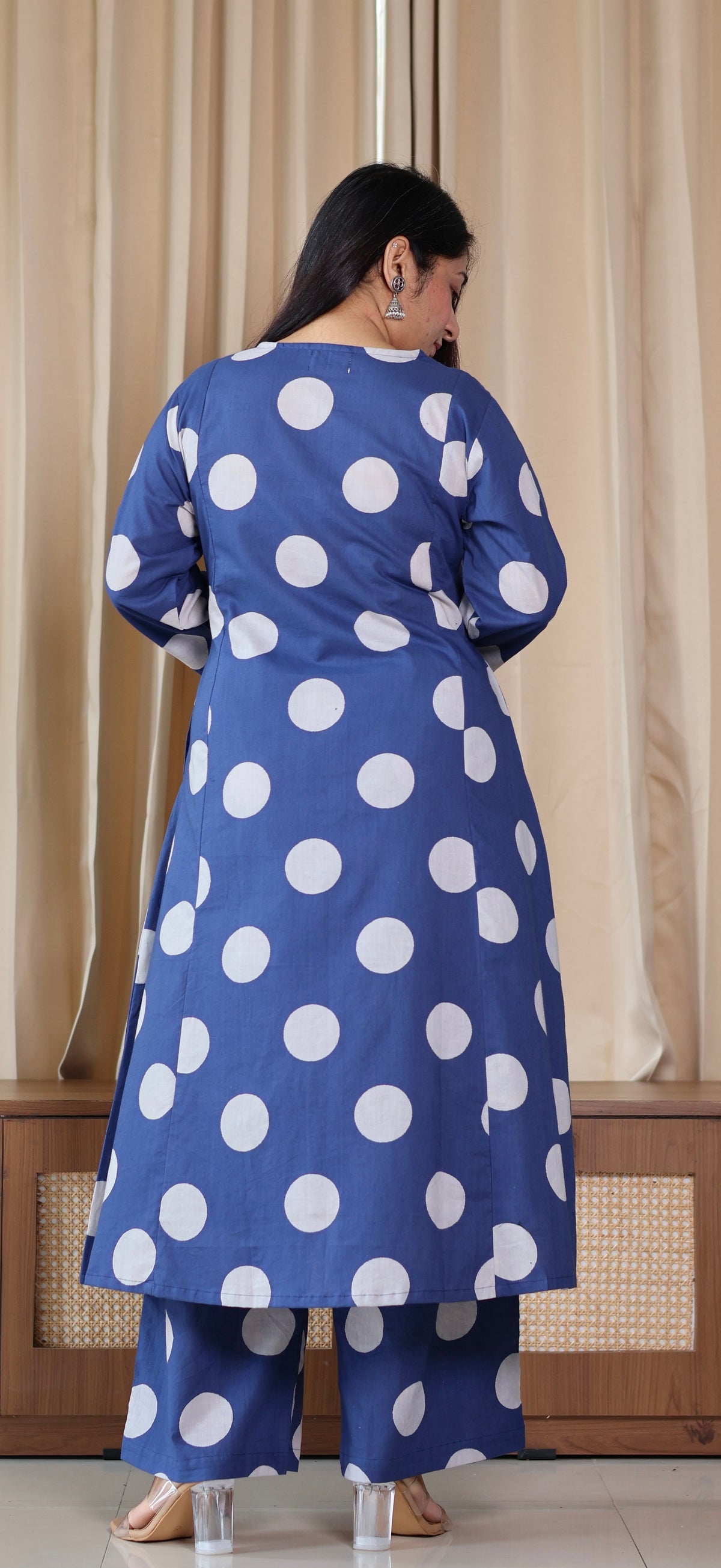 Indigo Polka Dots Cotton Kurta Set