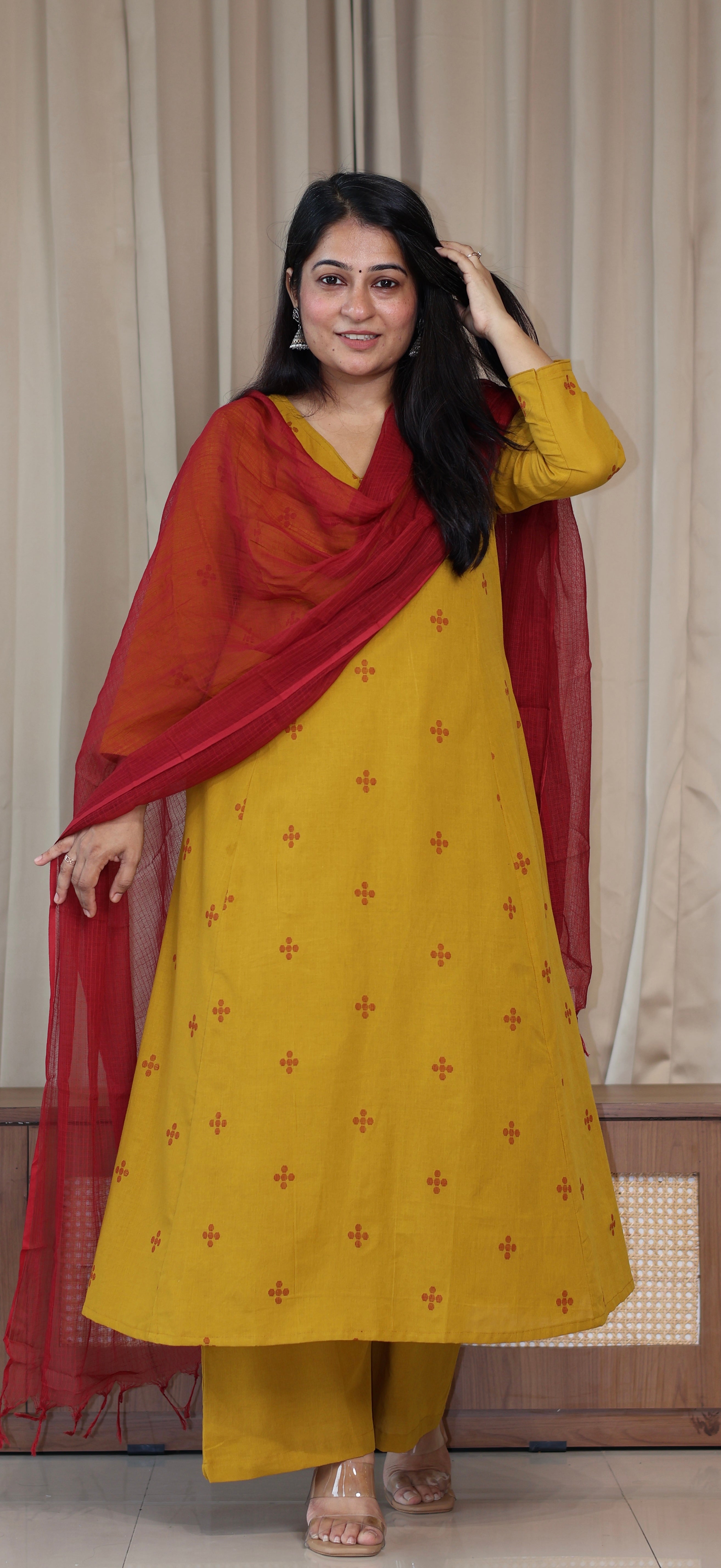 Elina Handwoven Cotton Kurta Set - Mustard Yellow