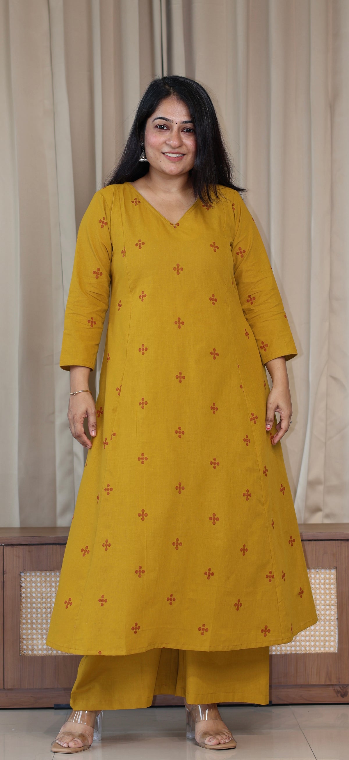 Elina Handwoven Cotton Kurta Set - Mustard Yellow