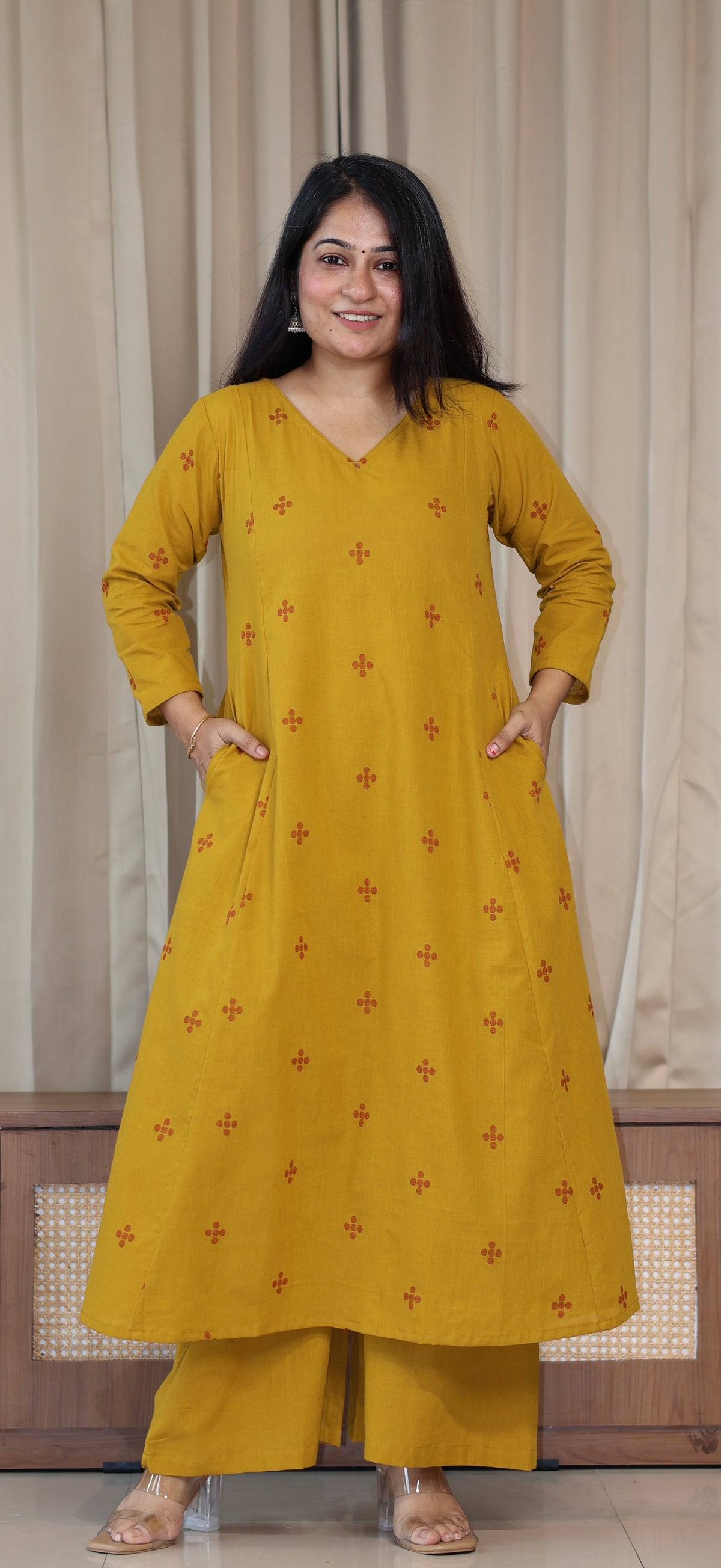 Elina Handwoven Cotton Kurta Set - Mustard Yellow