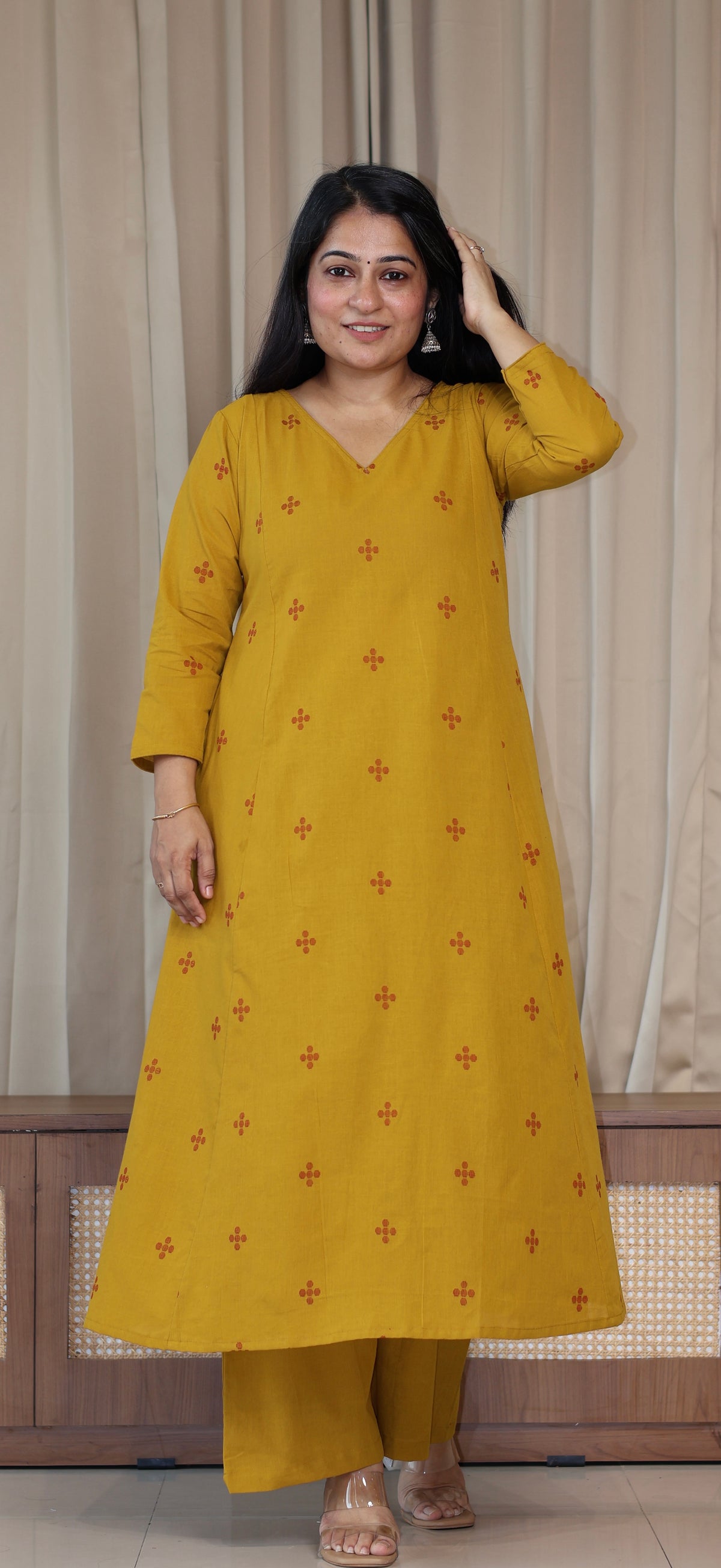 Elina Handwoven Cotton Kurta Set - Mustard Yellow