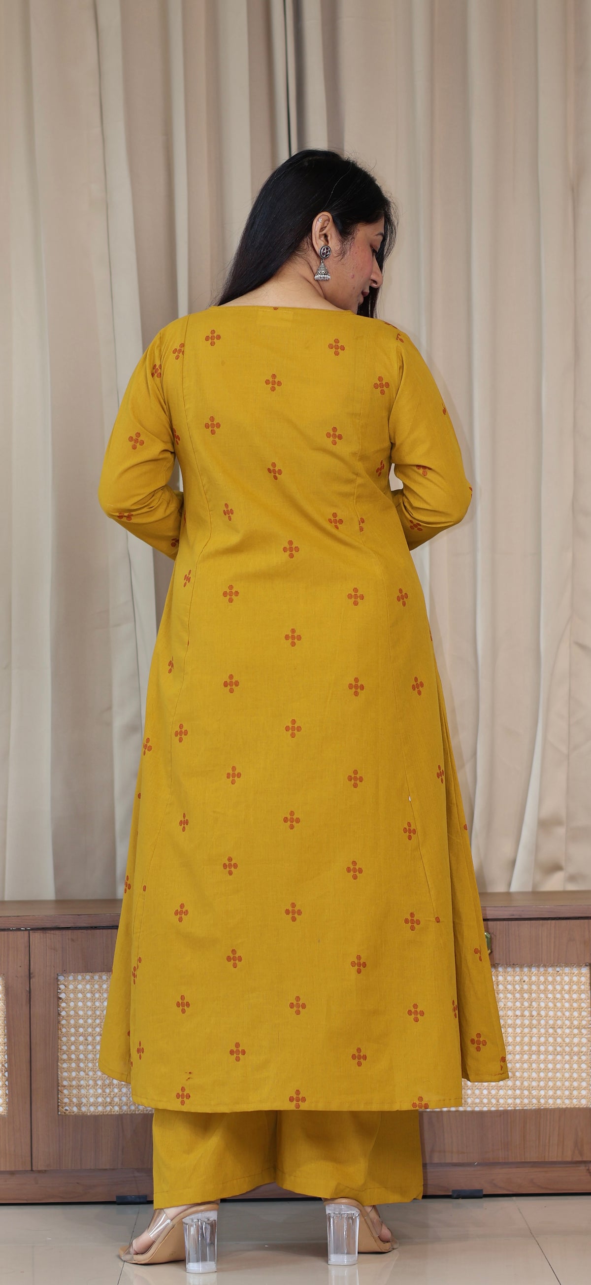 Elina Handwoven Cotton Kurta Set - Mustard Yellow