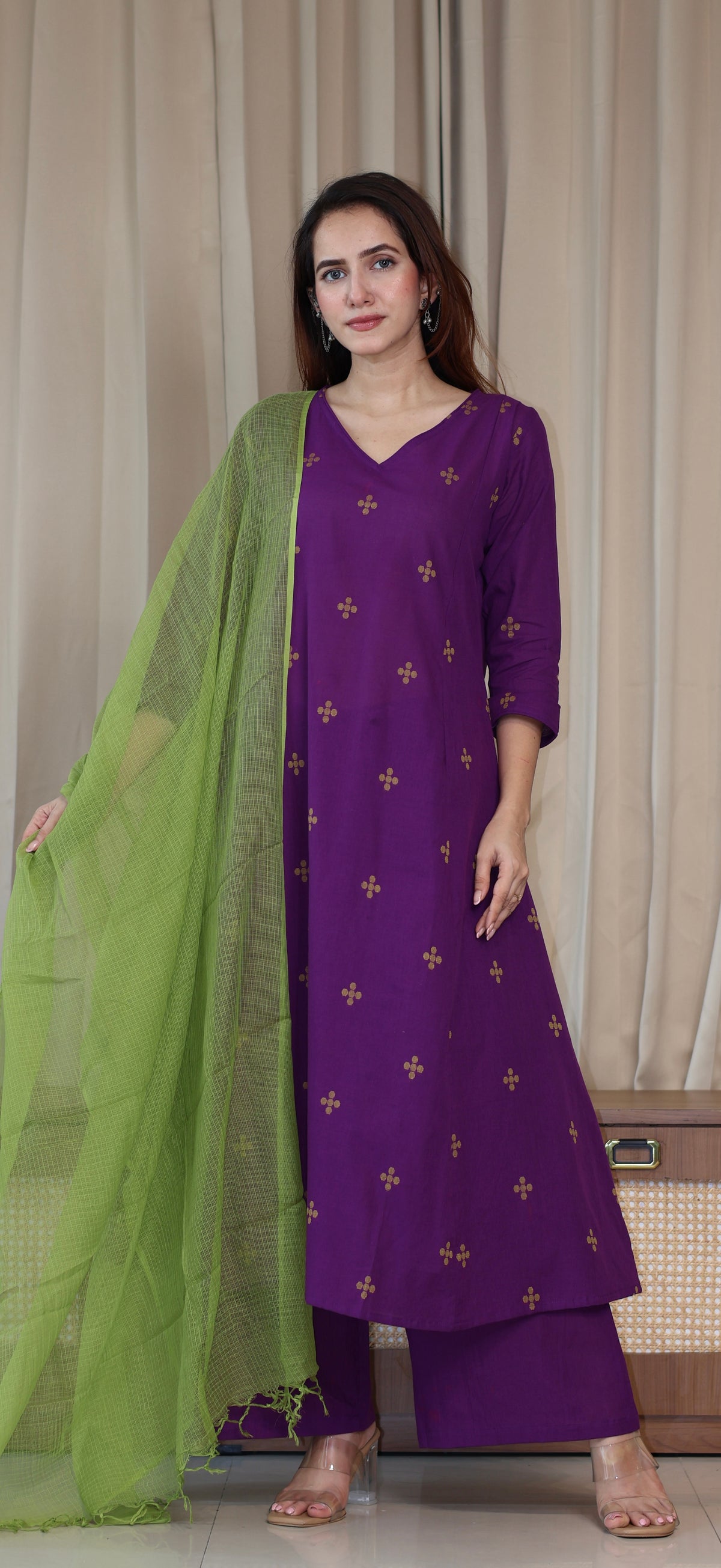 Rashmika Handwoven Cotton Kurta Set - Purple
