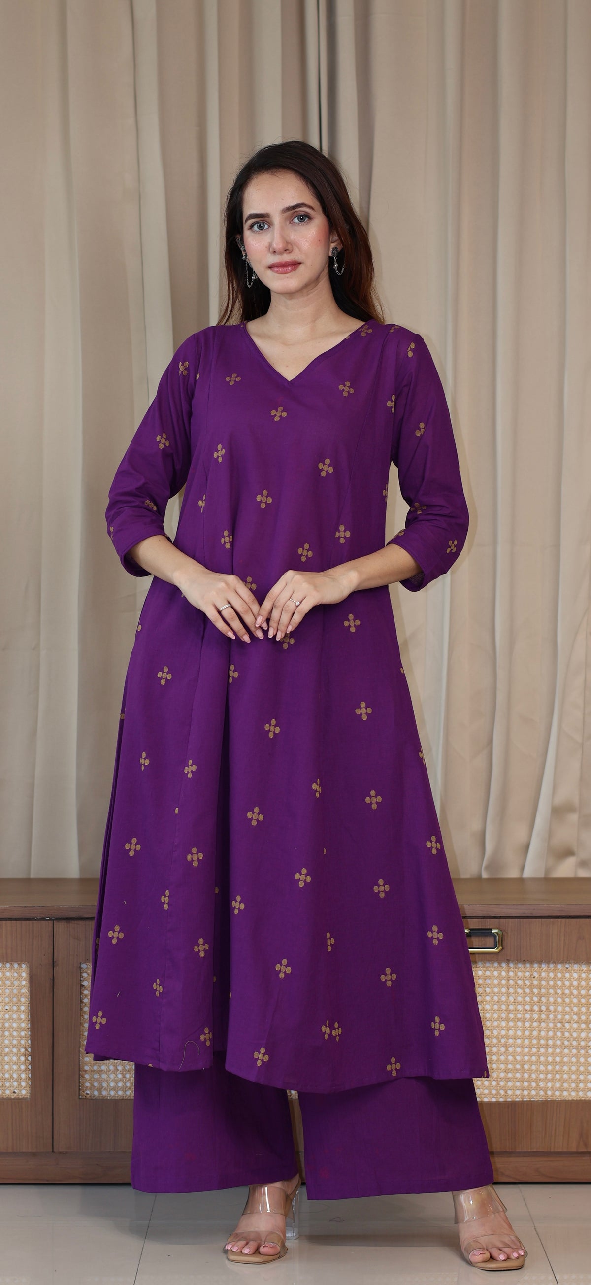 Rashmika Handwoven Cotton Kurta Set - Purple