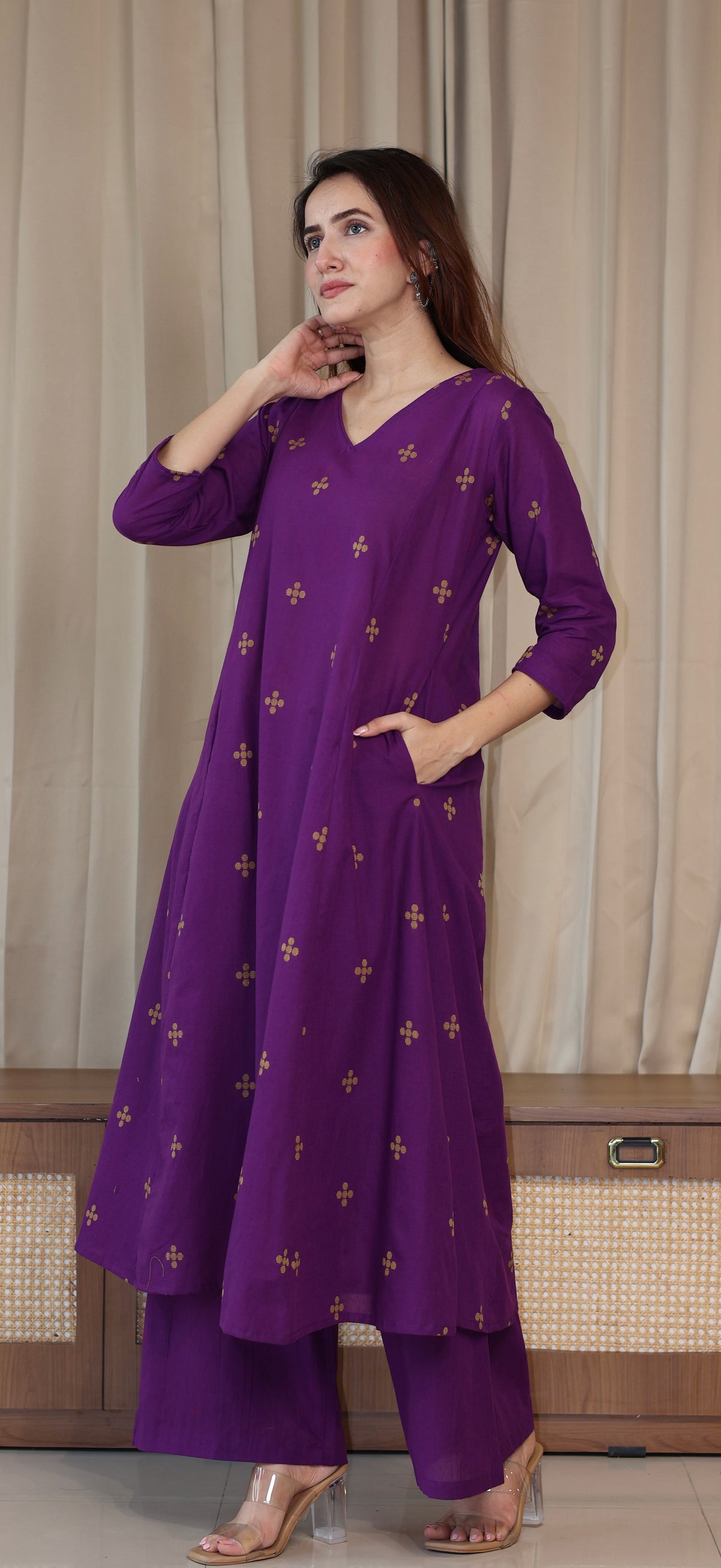 Rashmika Handwoven Cotton Kurta Set - Purple