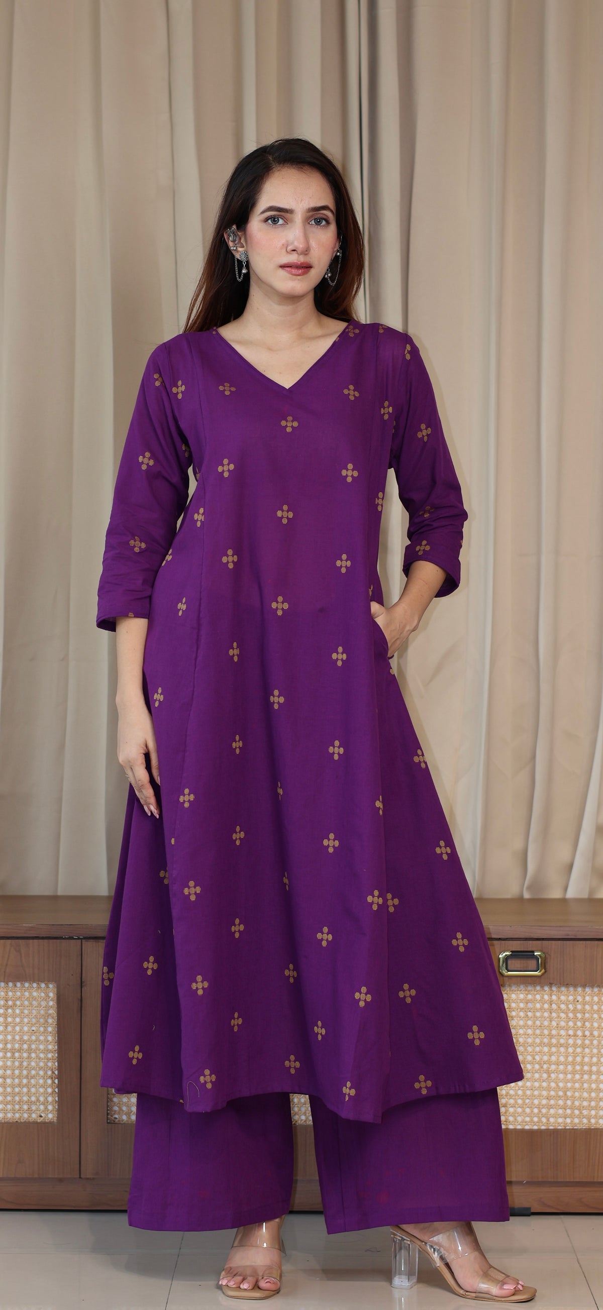 Rashmika Handwoven Cotton Kurta Set - Purple