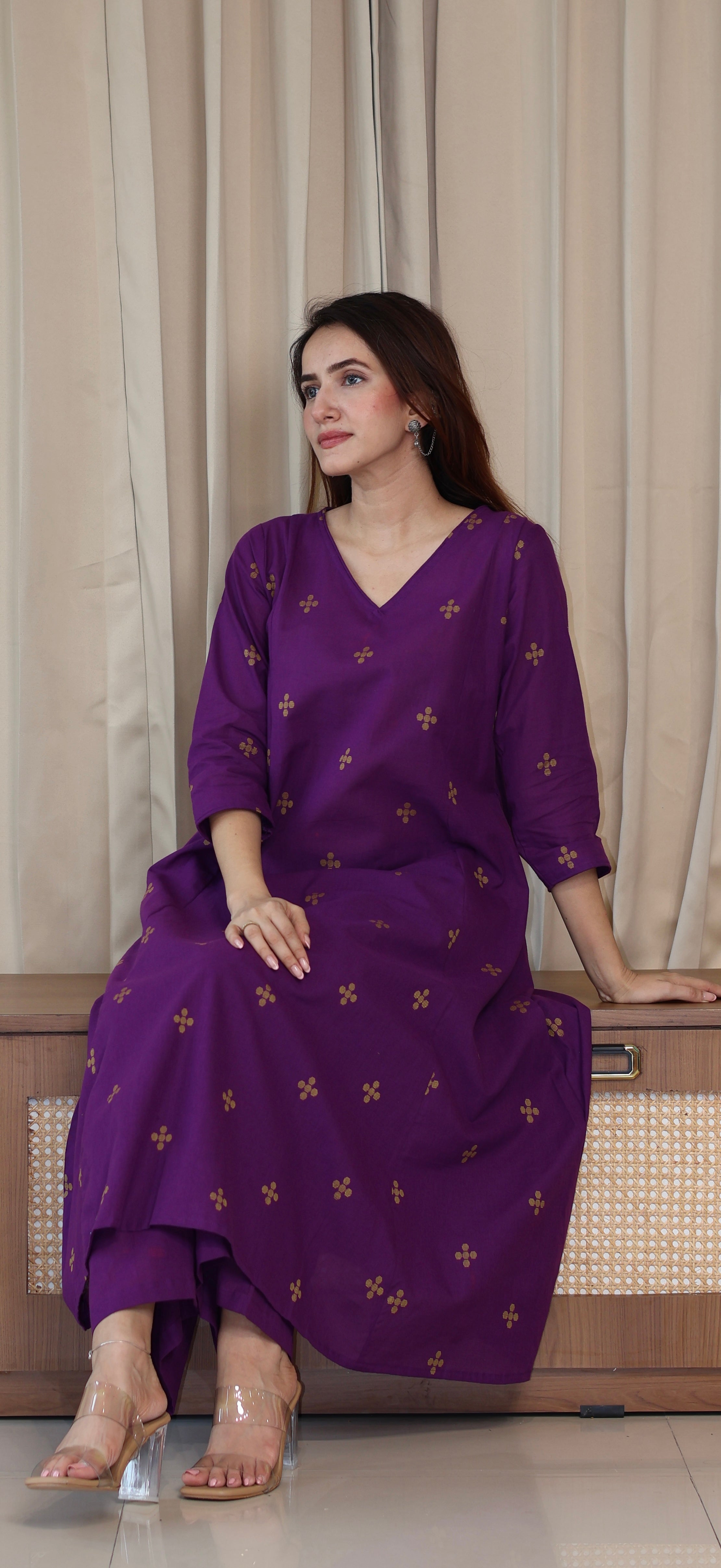 Rashmika Handwoven Cotton Kurta Set - Purple