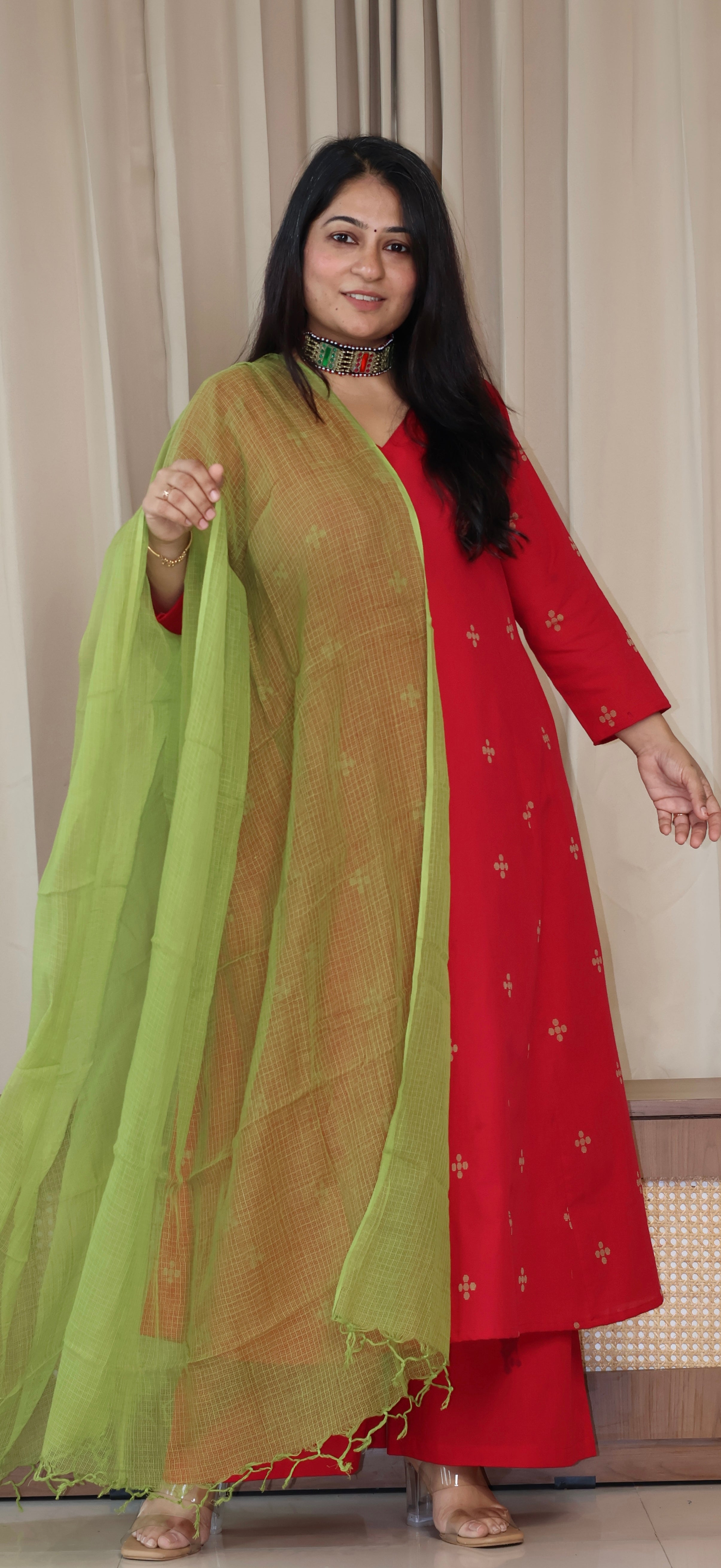 Diya Handwoven Cotton Kurta Set - Red
