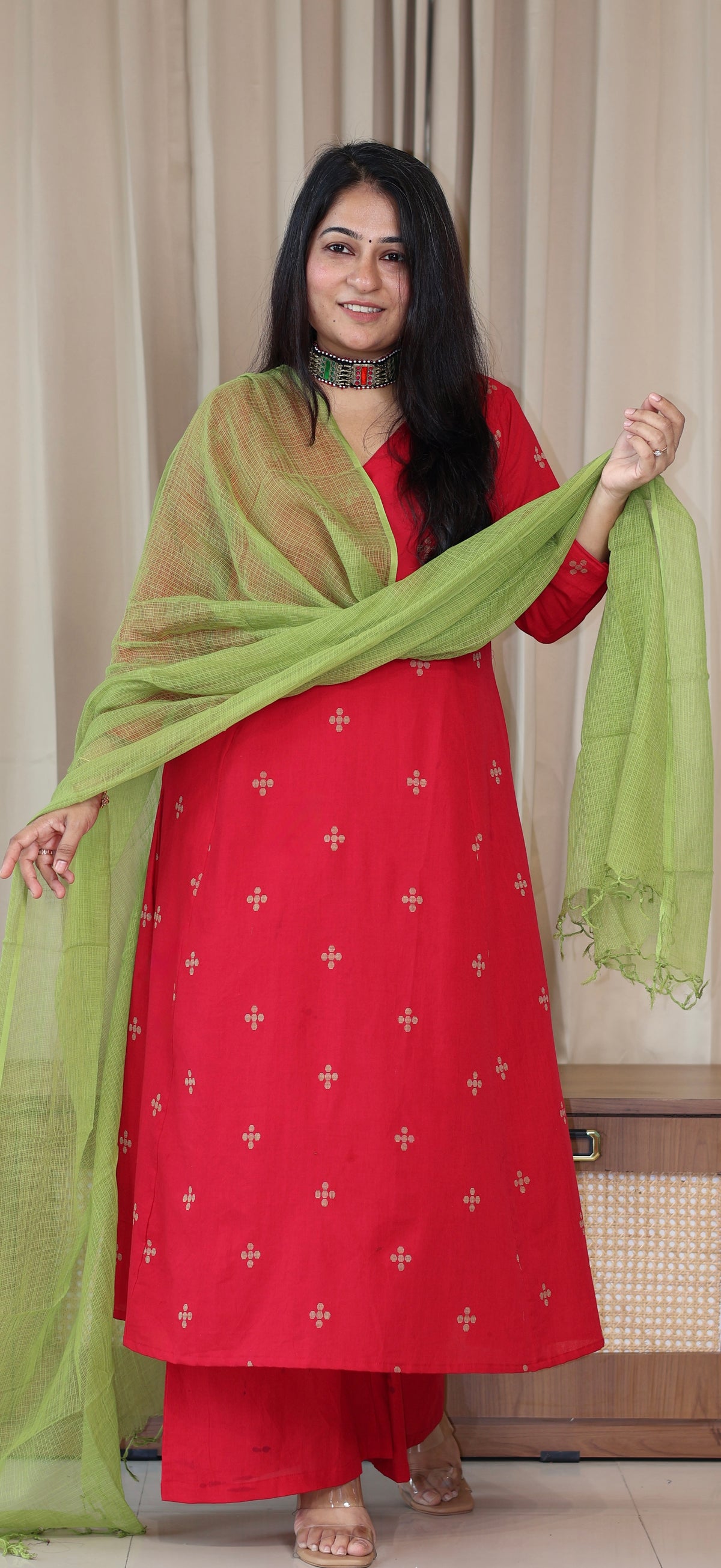Diya Handwoven Cotton Kurta Set - Red