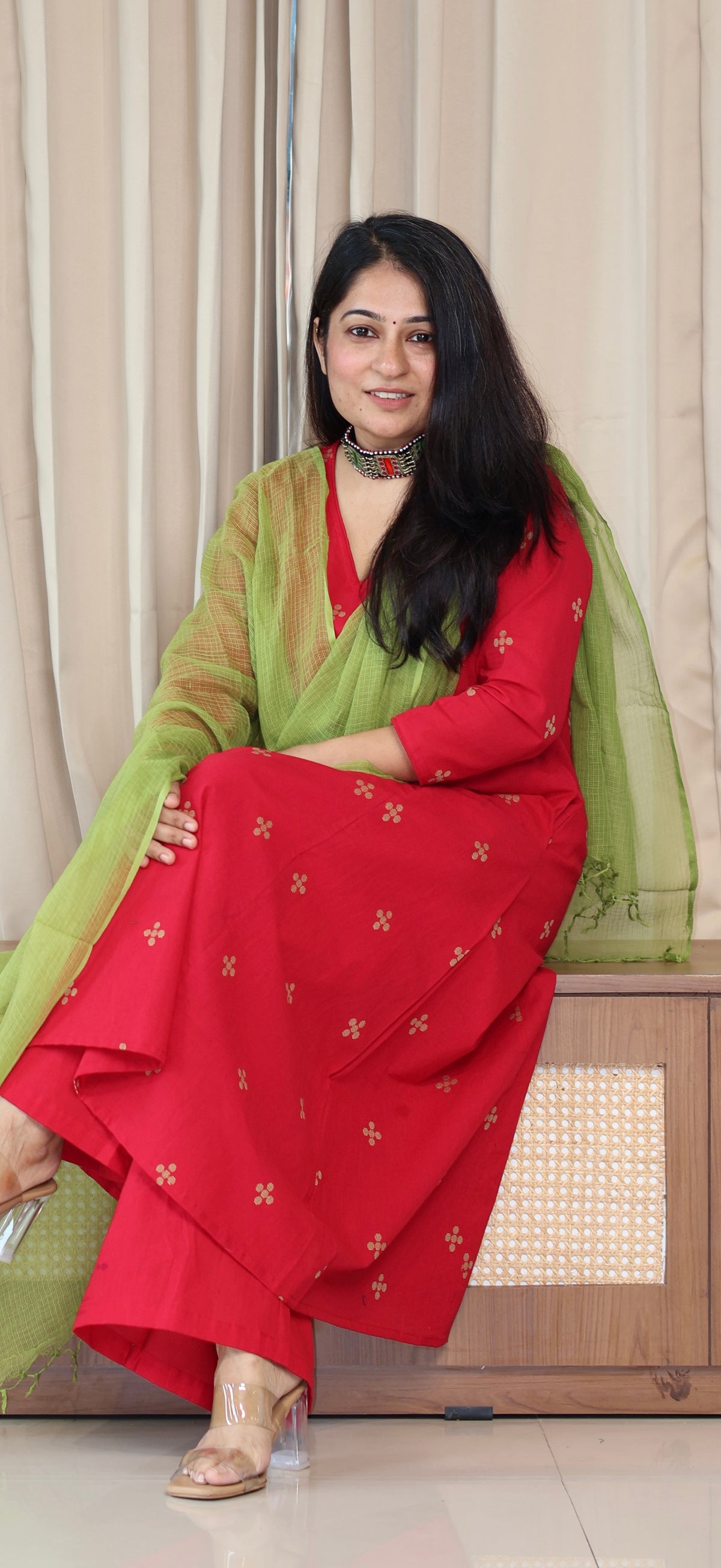Diya Handwoven Cotton Kurta Set - Red