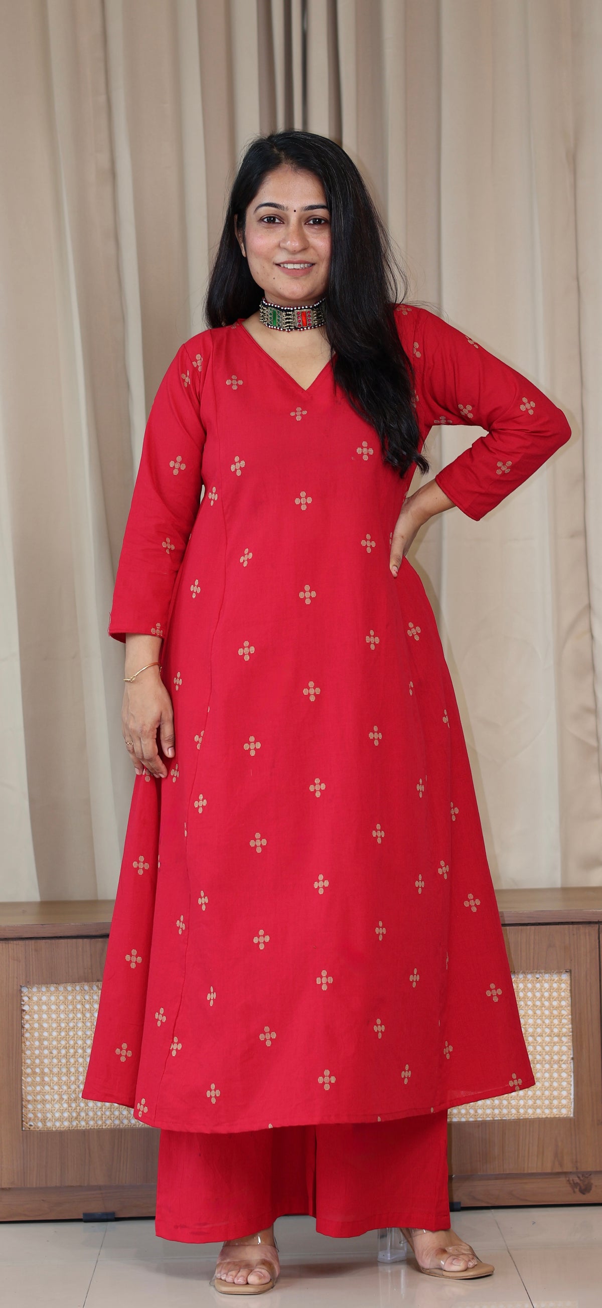 Diya Handwoven Cotton Kurta Set - Red