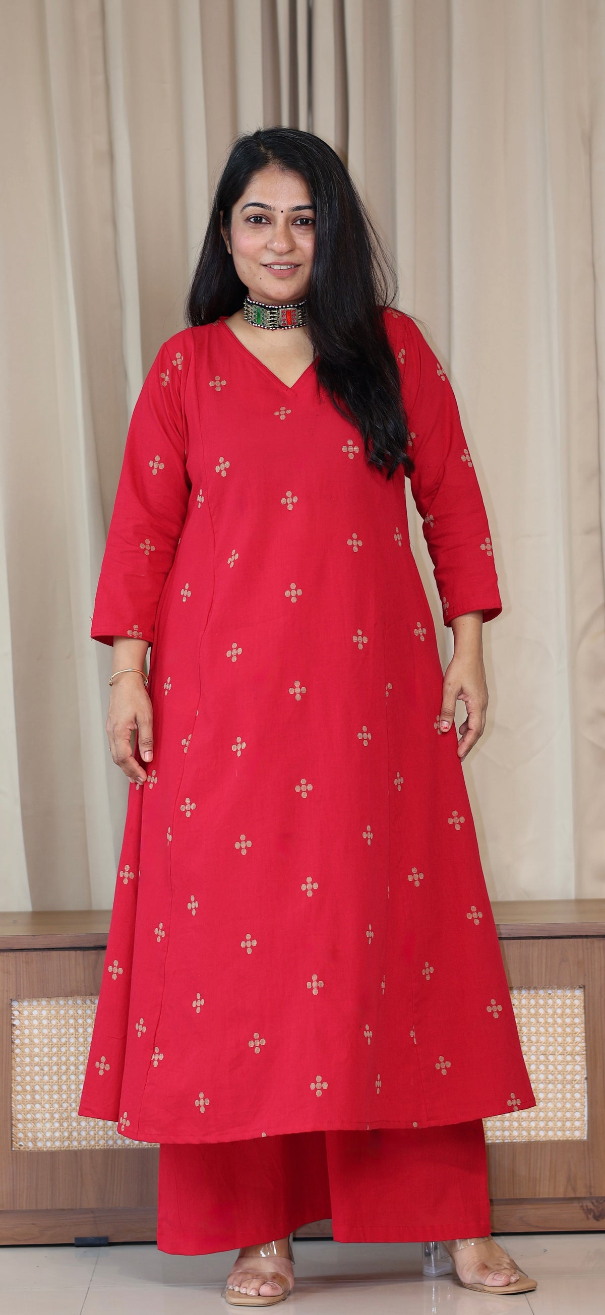 Diya Handwoven Cotton Kurta Set - Red