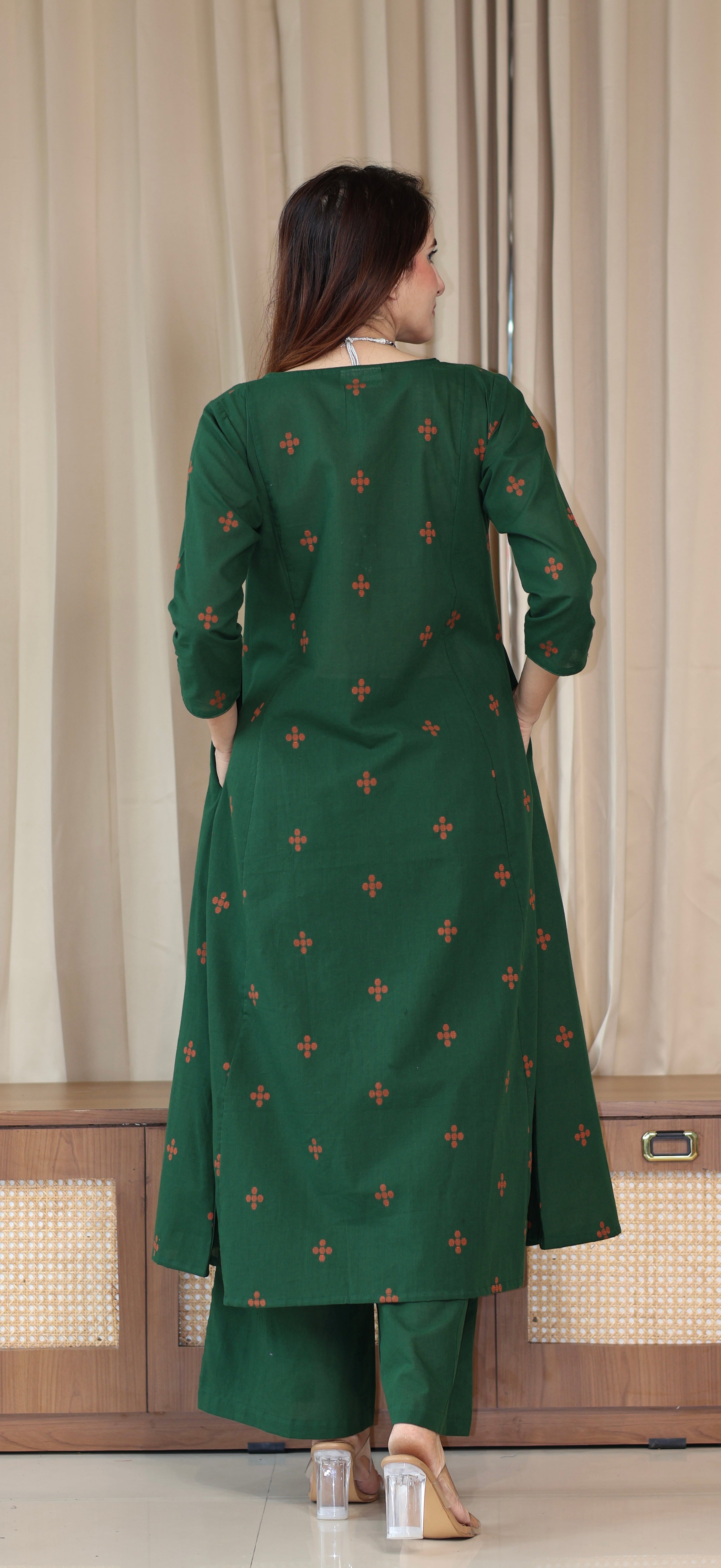 Chitra Handwoven Cotton Kurta Set - Green