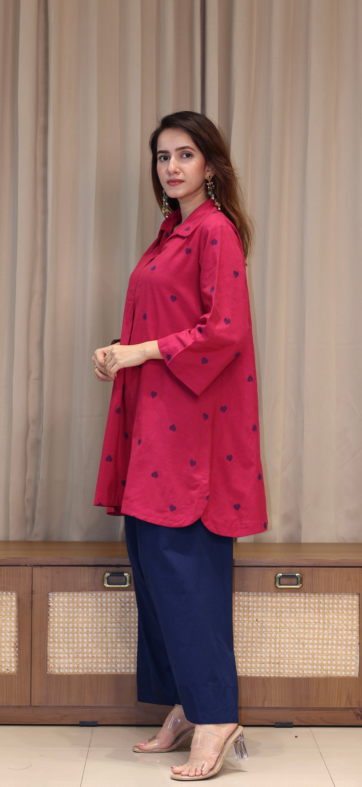 Divisha Mercerised Cotton Handwoven Kurta Set - Pink Hearts