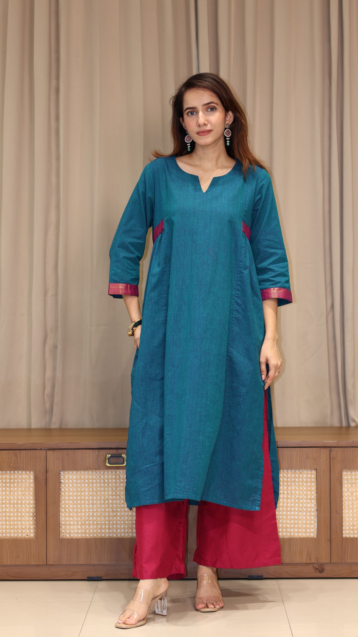 Sargun Mangalgiri Cotton Kali Kurta With Nizam Border - Blue