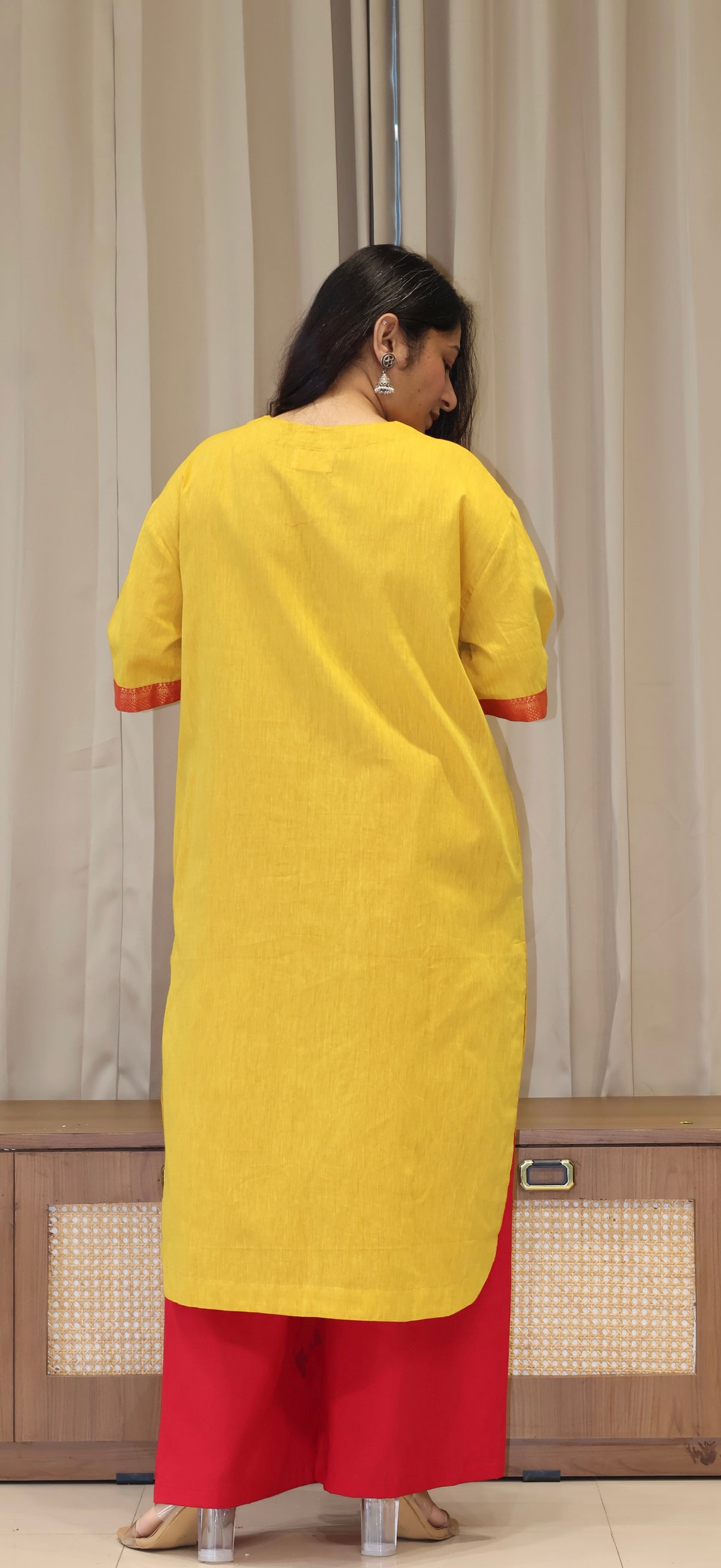Manvi Mangalgiri Cotton Kali Kurta With Nizam Border - Yellow