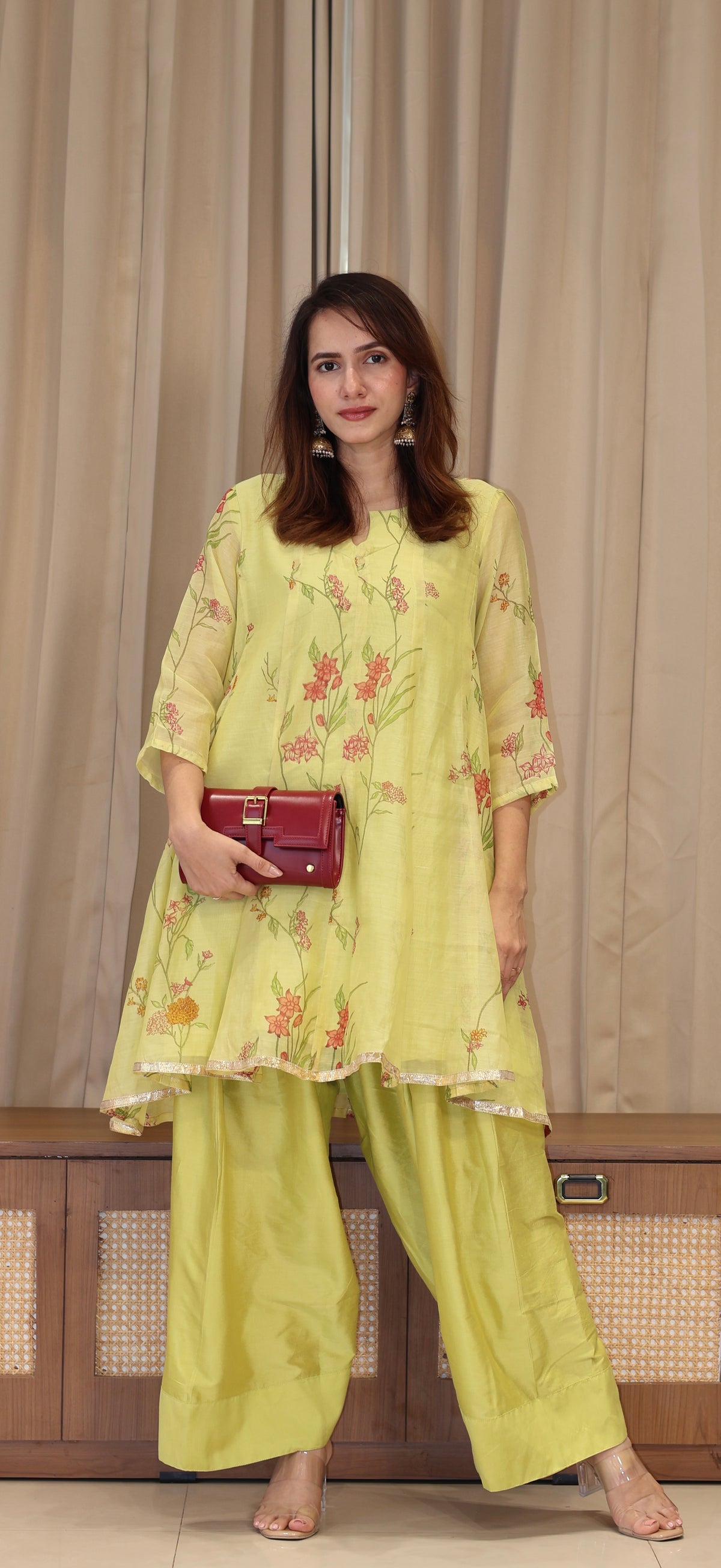Amvi Mul Chanderi Kurta Set - Green Floral