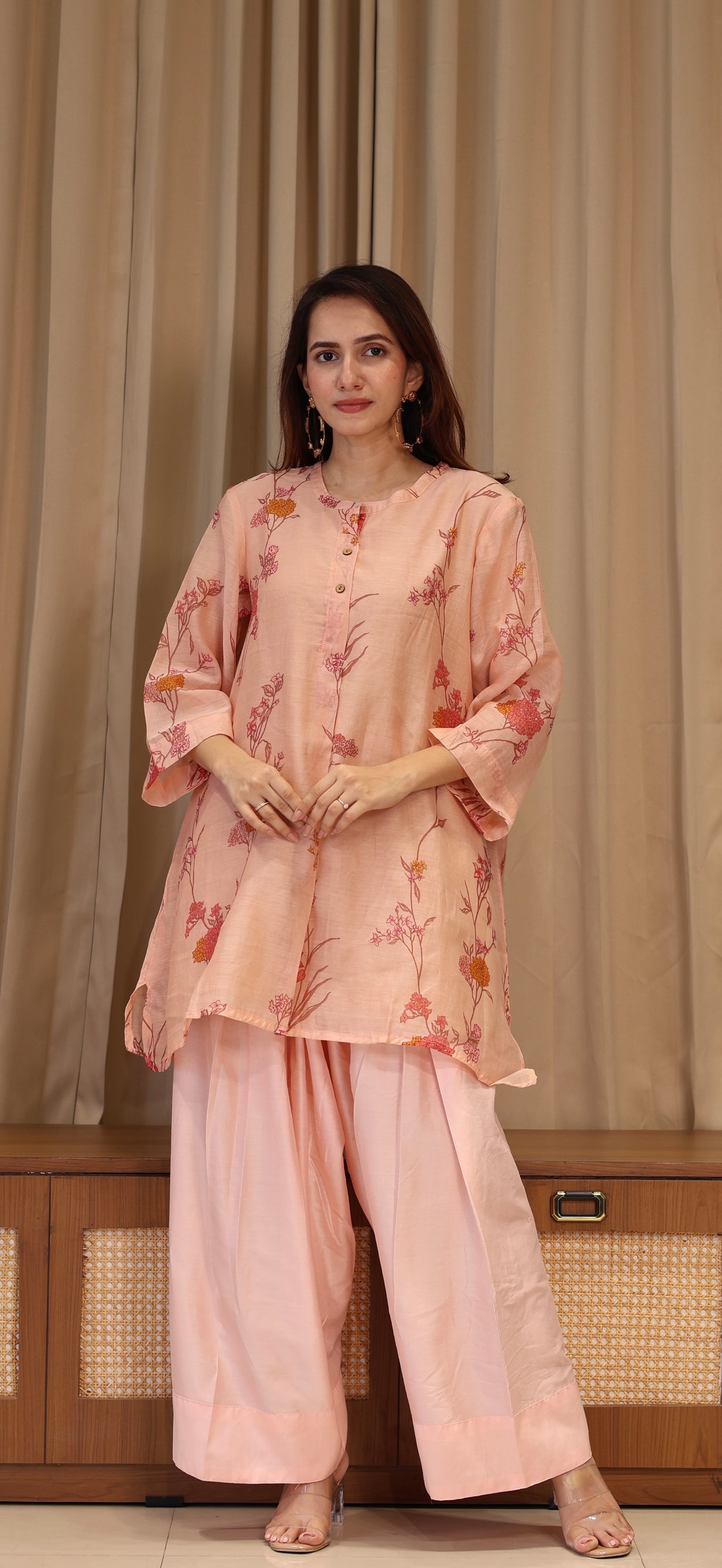 Kesha Mul Chanderi Kurta Set - Peach Pink