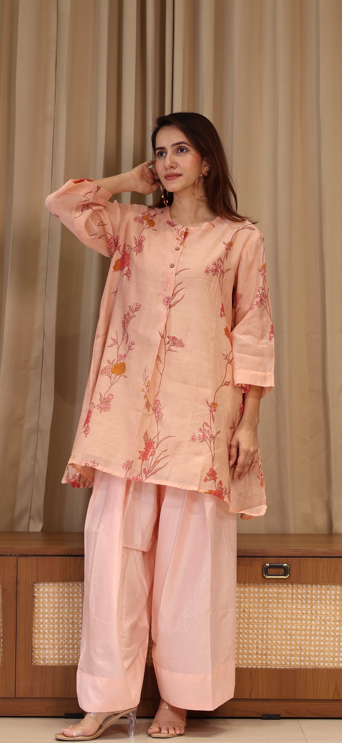 Kesha Mul Chanderi Kurta Set - Peach Pink