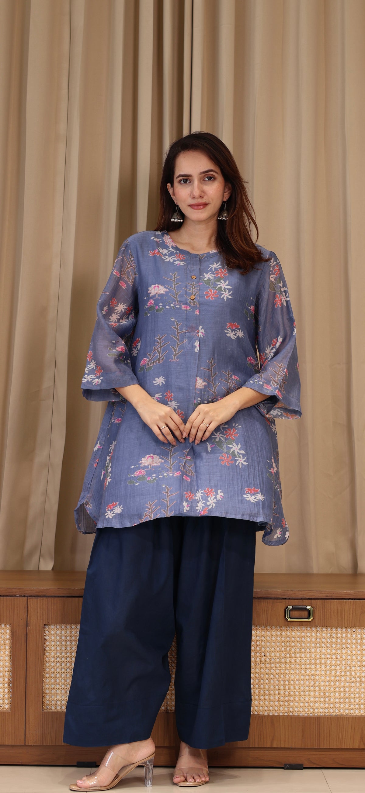 Sarah Mul Chanderi Kurta Set - Blue