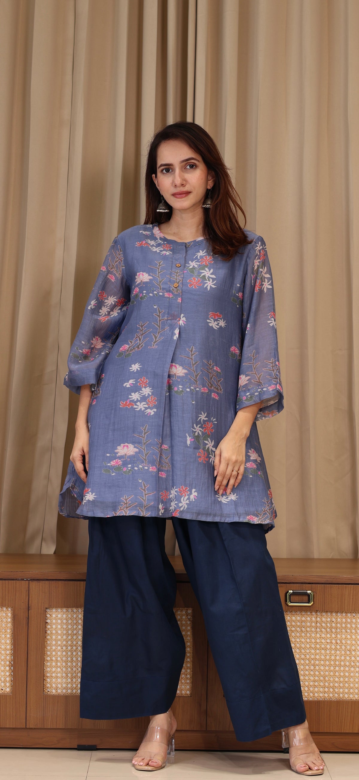 Sarah Mul Chanderi Kurta Set - Blue