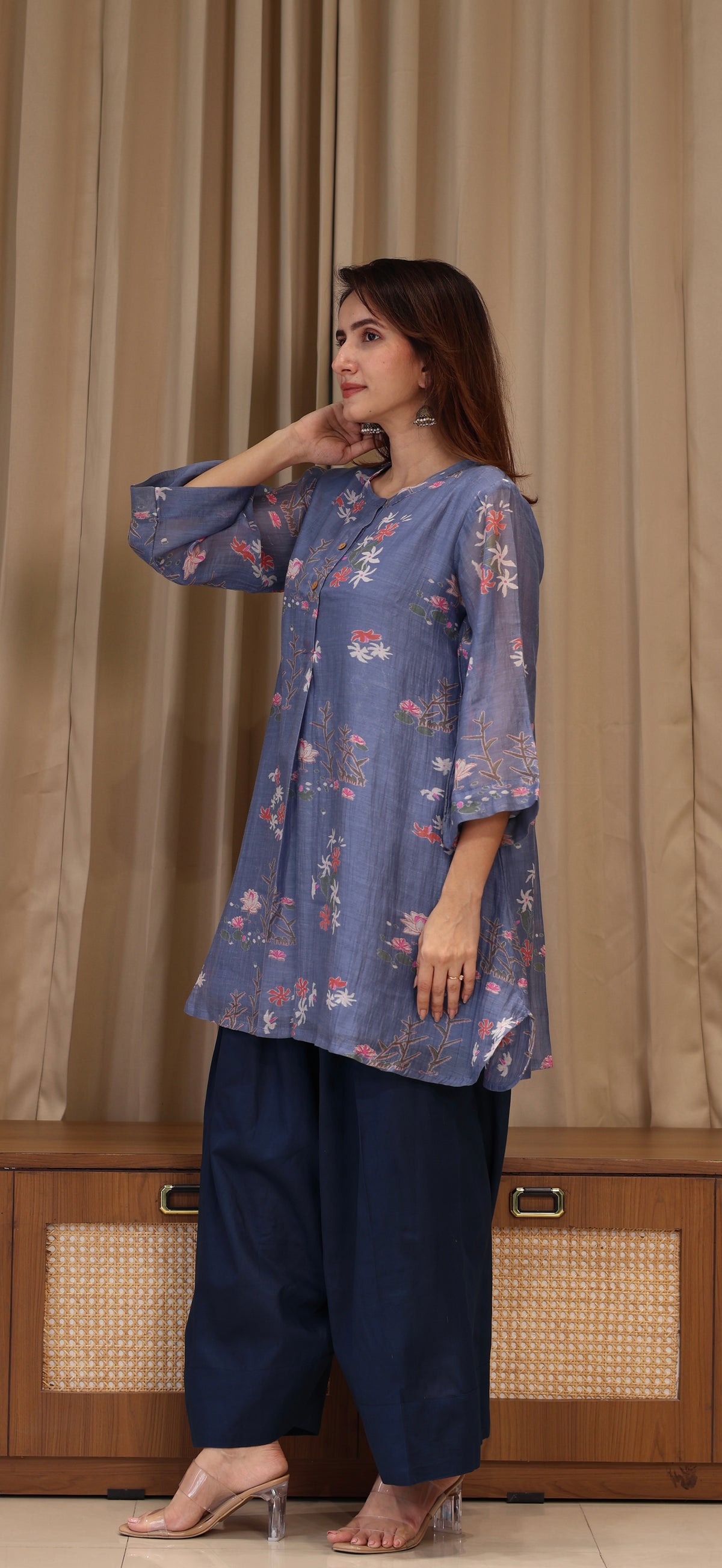 Sarah Mul Chanderi Kurta Set - Blue