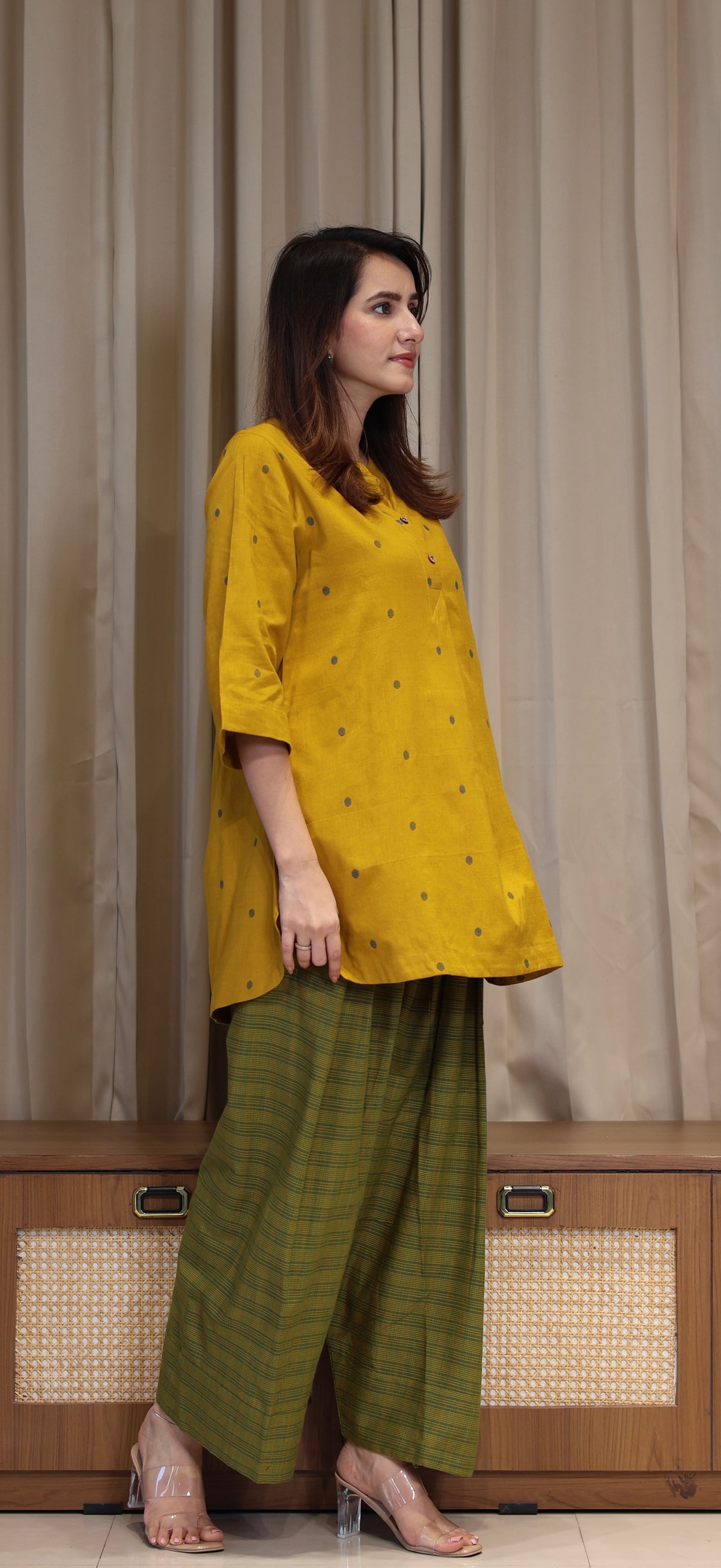 Akshara Mercerised Cotton Handwoven Kurta Set - Yellow
